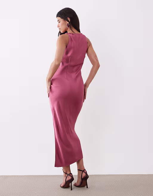 JDY high neck satin maxi dress in dusty pink