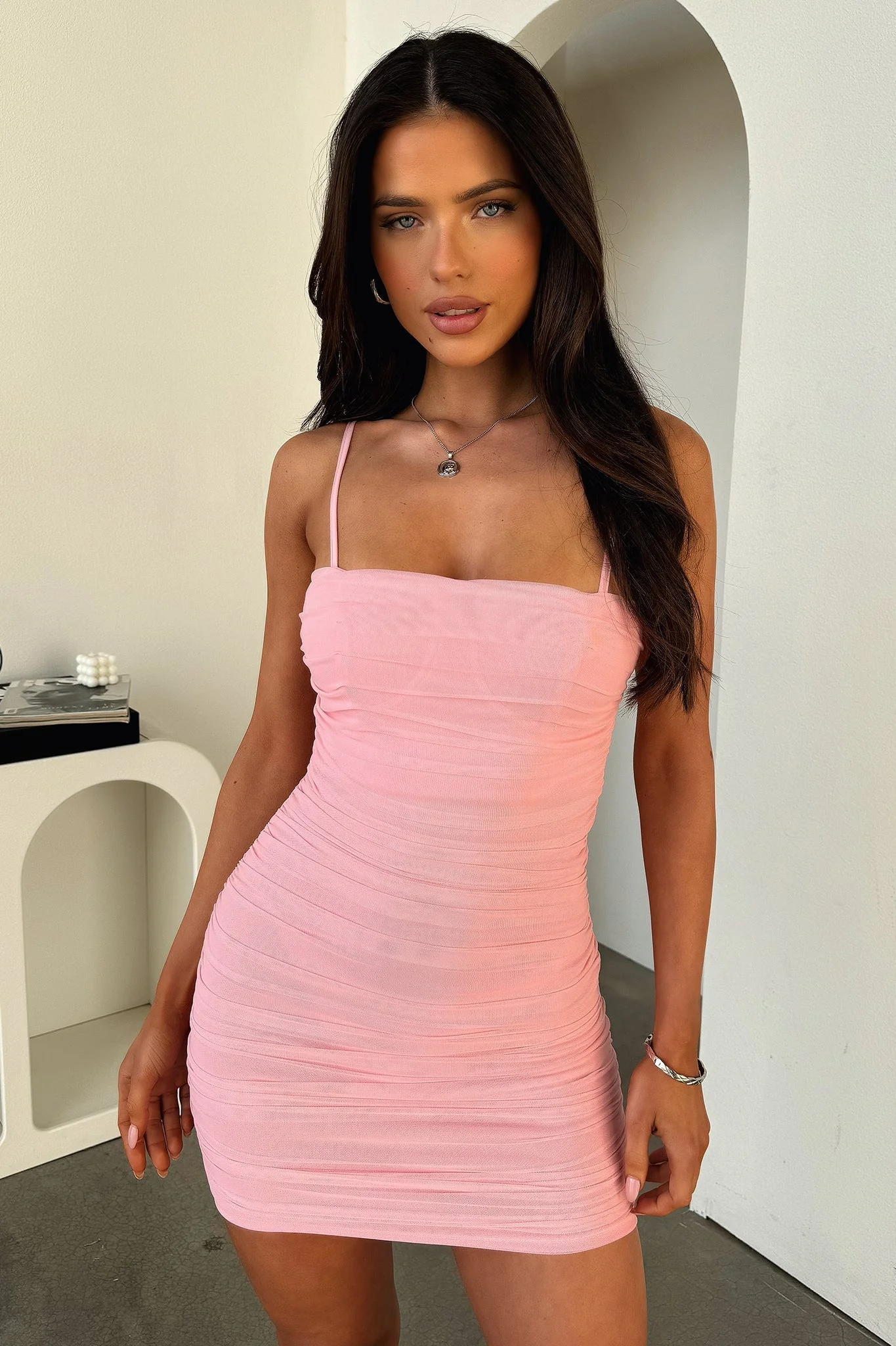 Zena Mesh Mini Dress - Blush