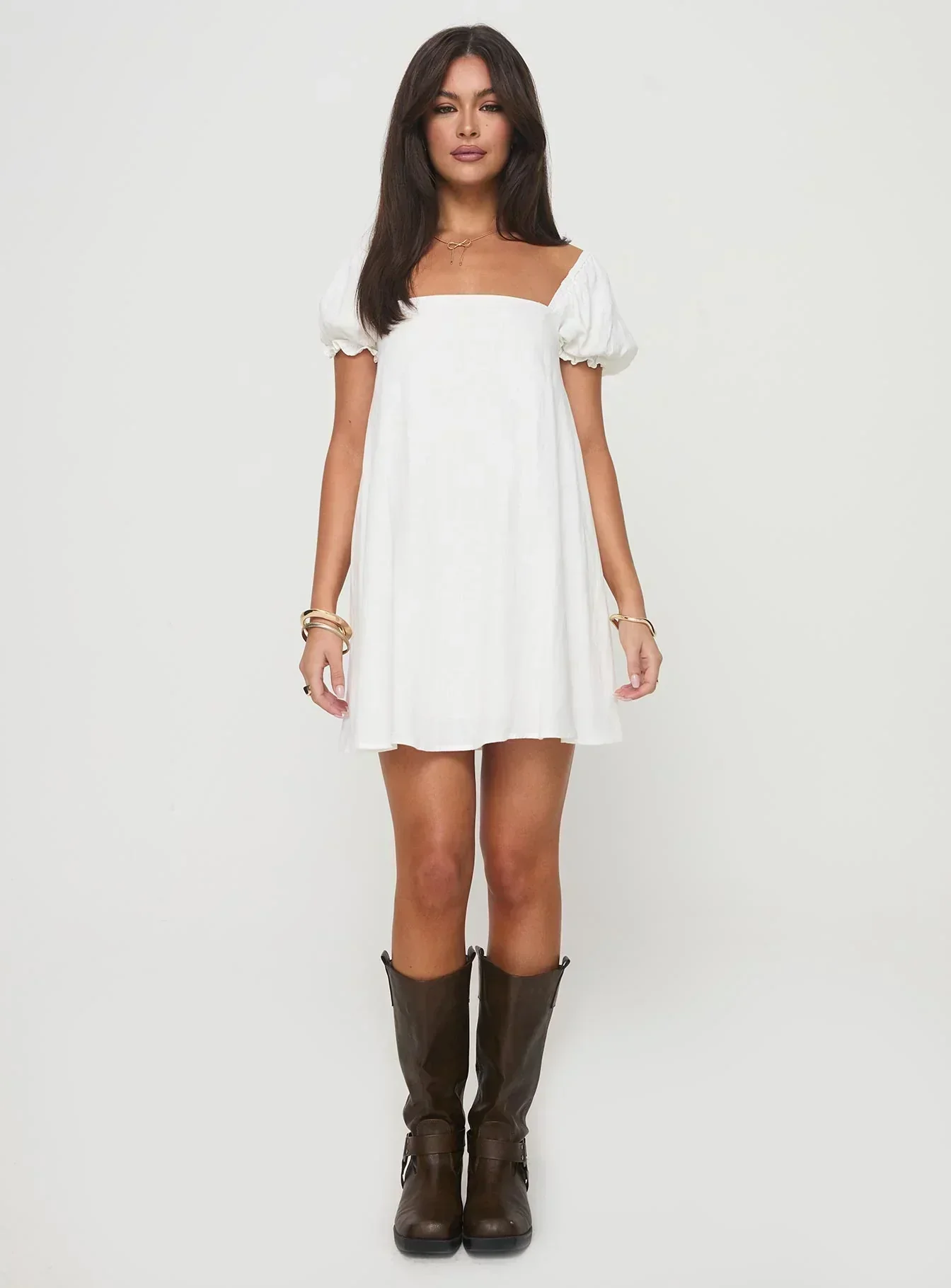 Beyond Linen Blend Mini Dress White - luluinthesky