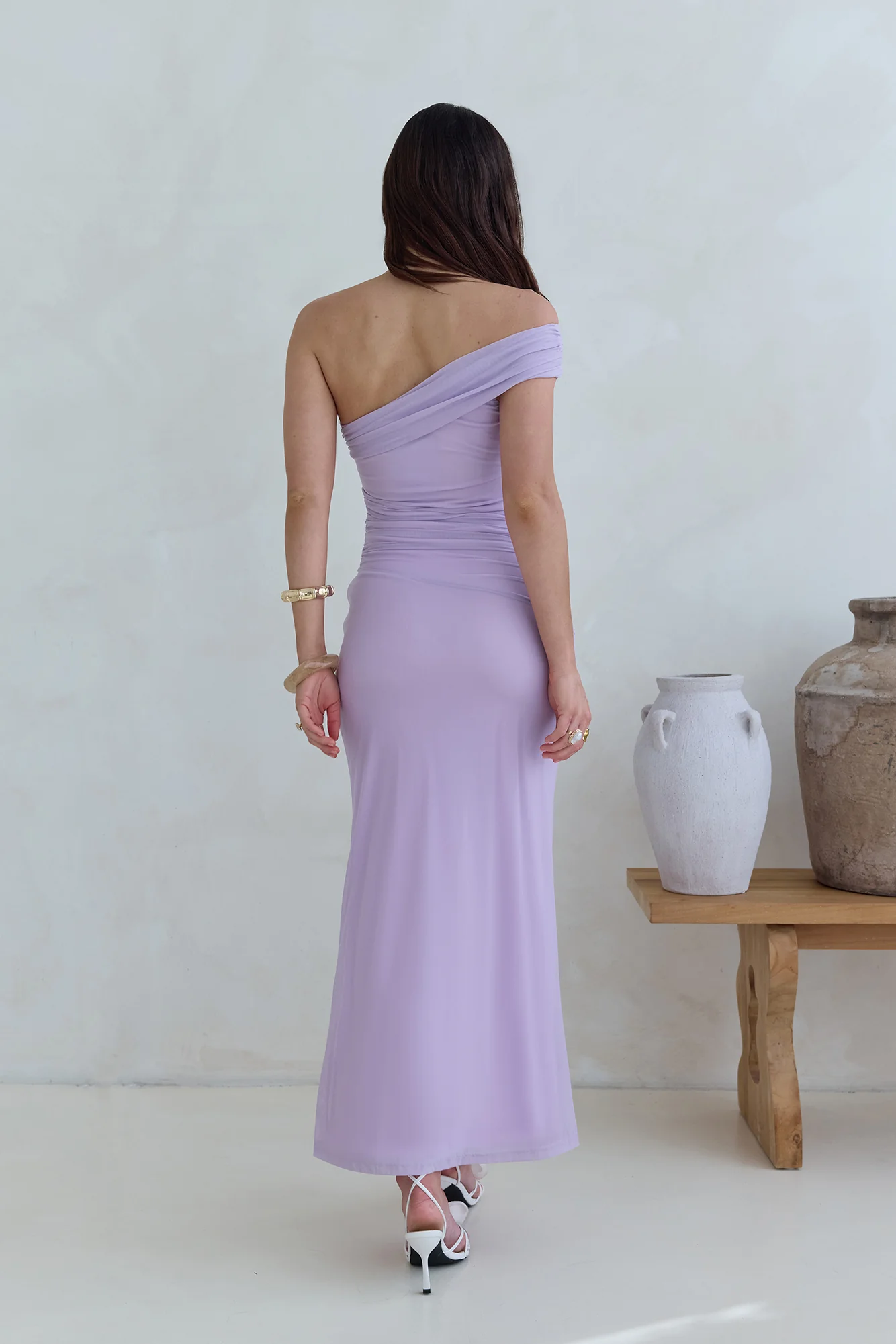 Dahlia One Shoulder Mesh Maxi Dress Lilac - luluinthesky