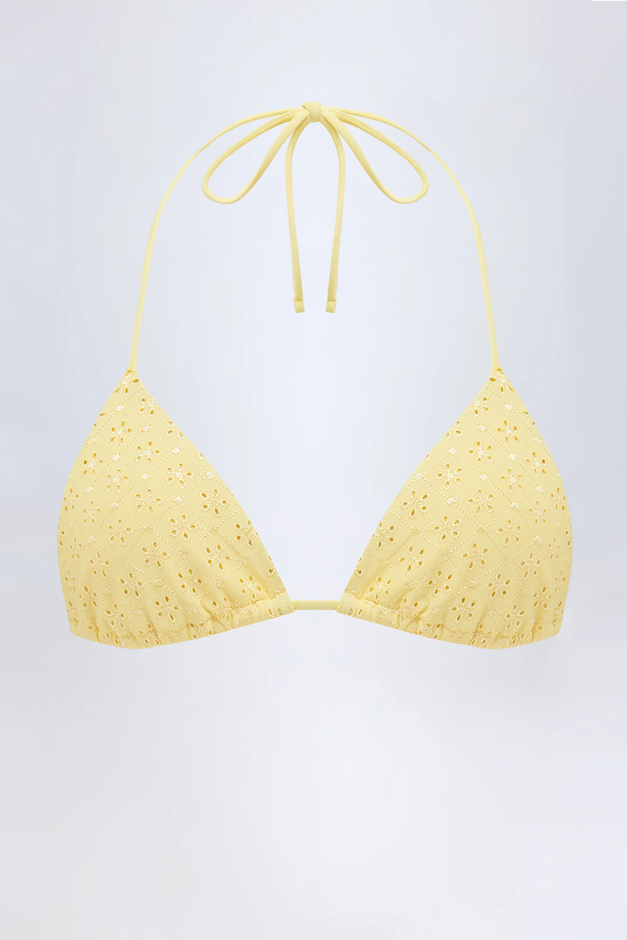 Broderie Anglaise Triangle Bikini Top in Lemon Yellow