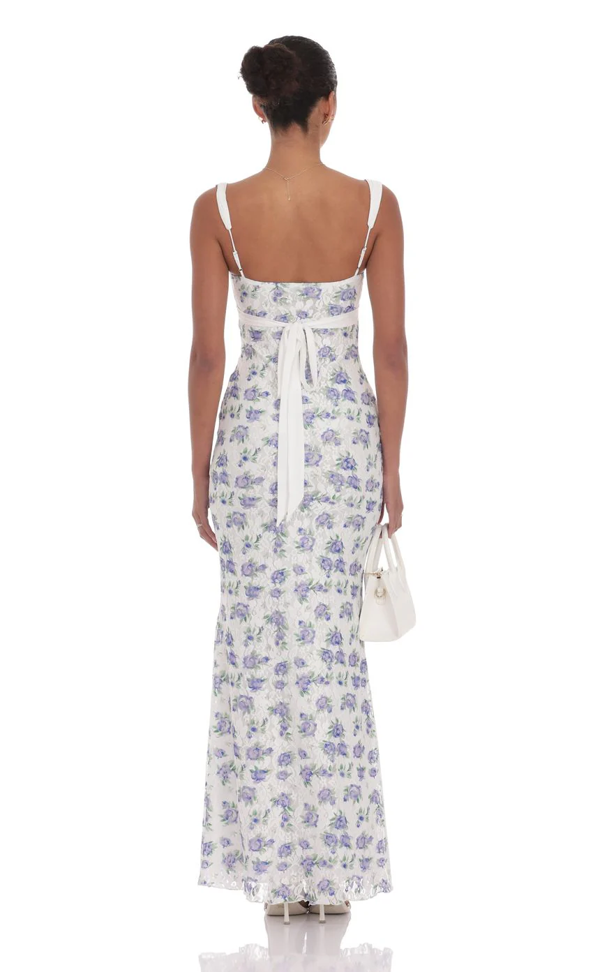 Floral Lace Maxi Dress in White