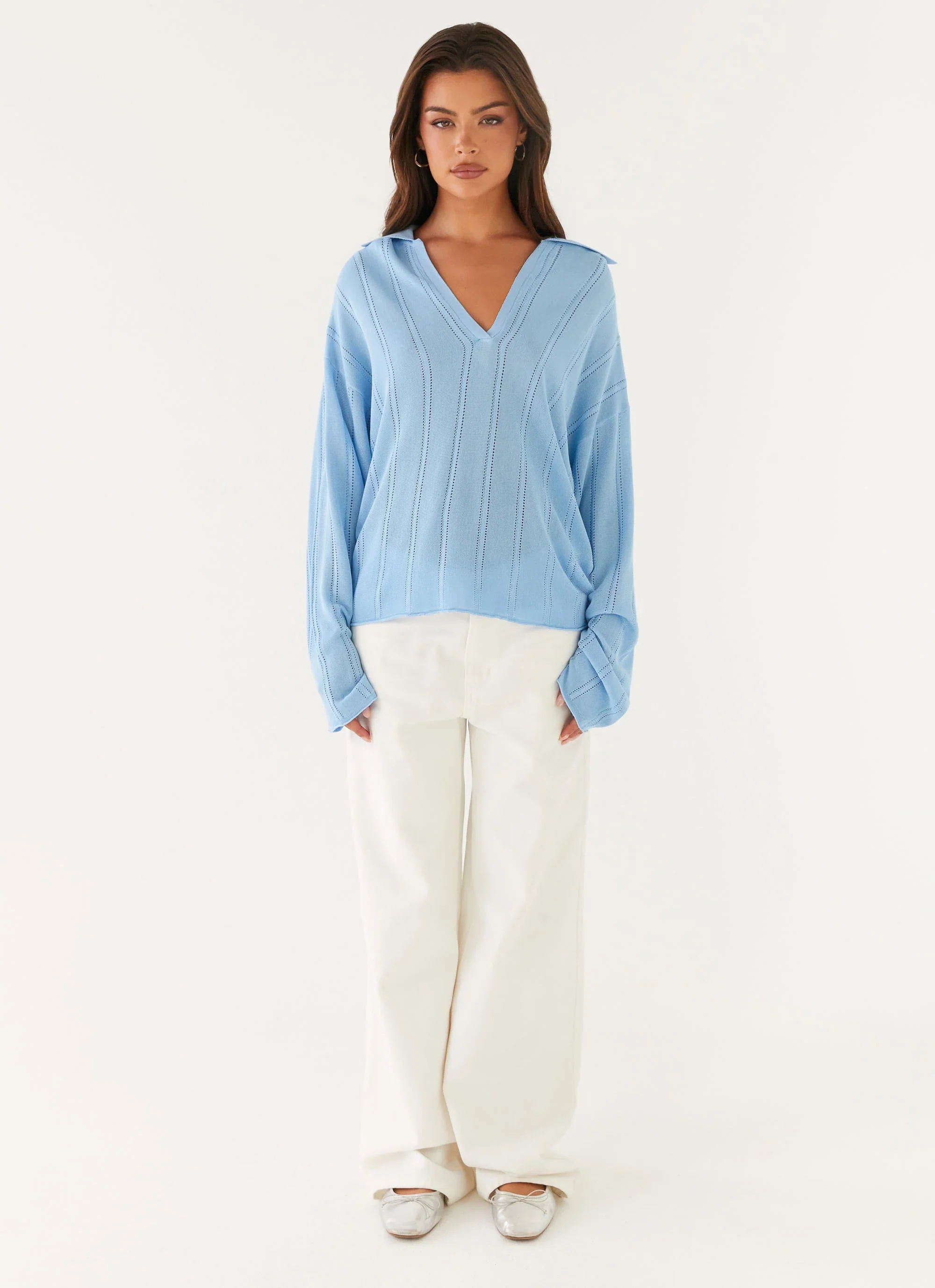 Annie Knit Polo Top - Blue
