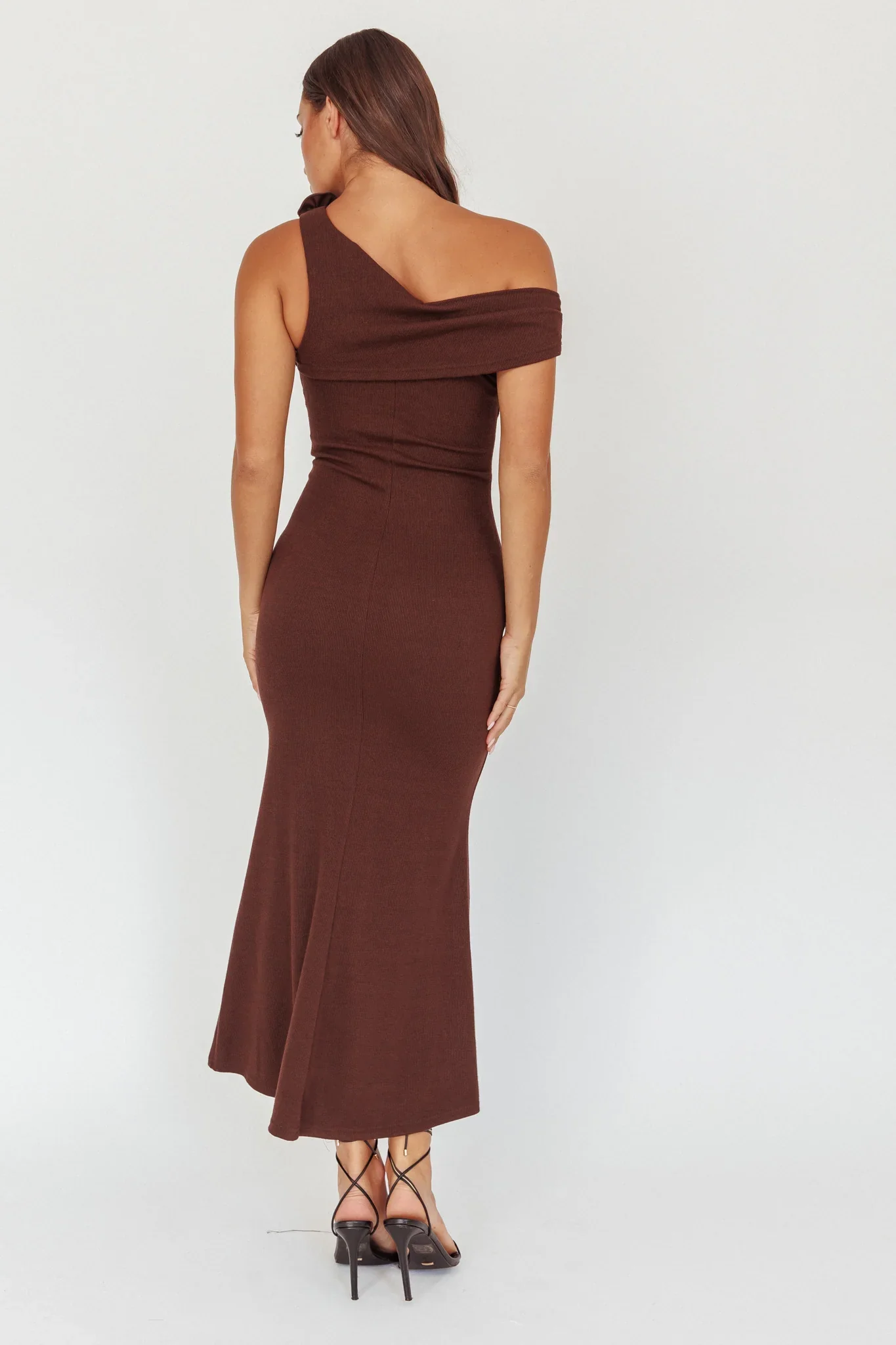 Mazon One-Shoulder Knit Maxi Dress Chocolate