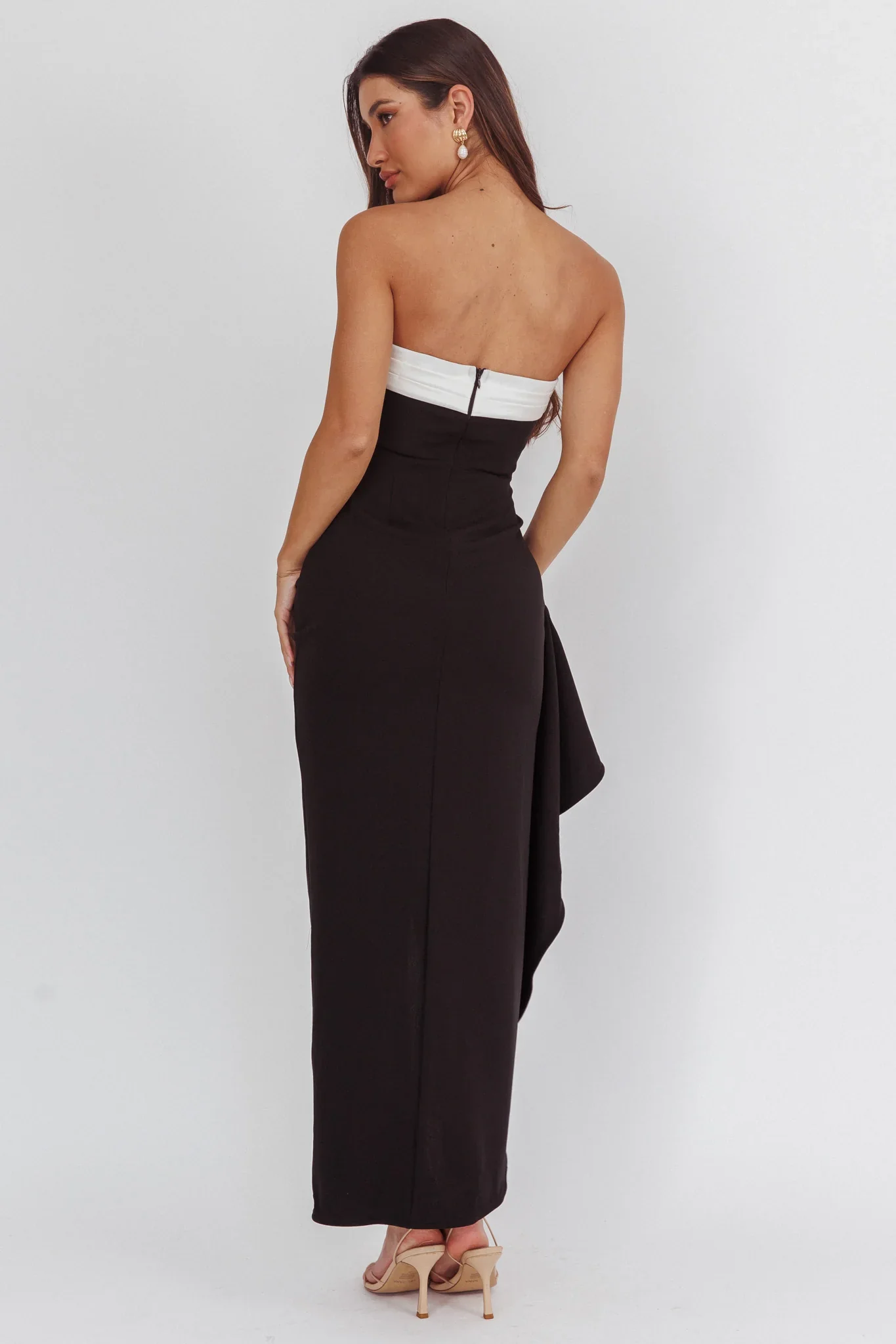 Cha Cha Strapless Thigh Split Dress Contrast Black