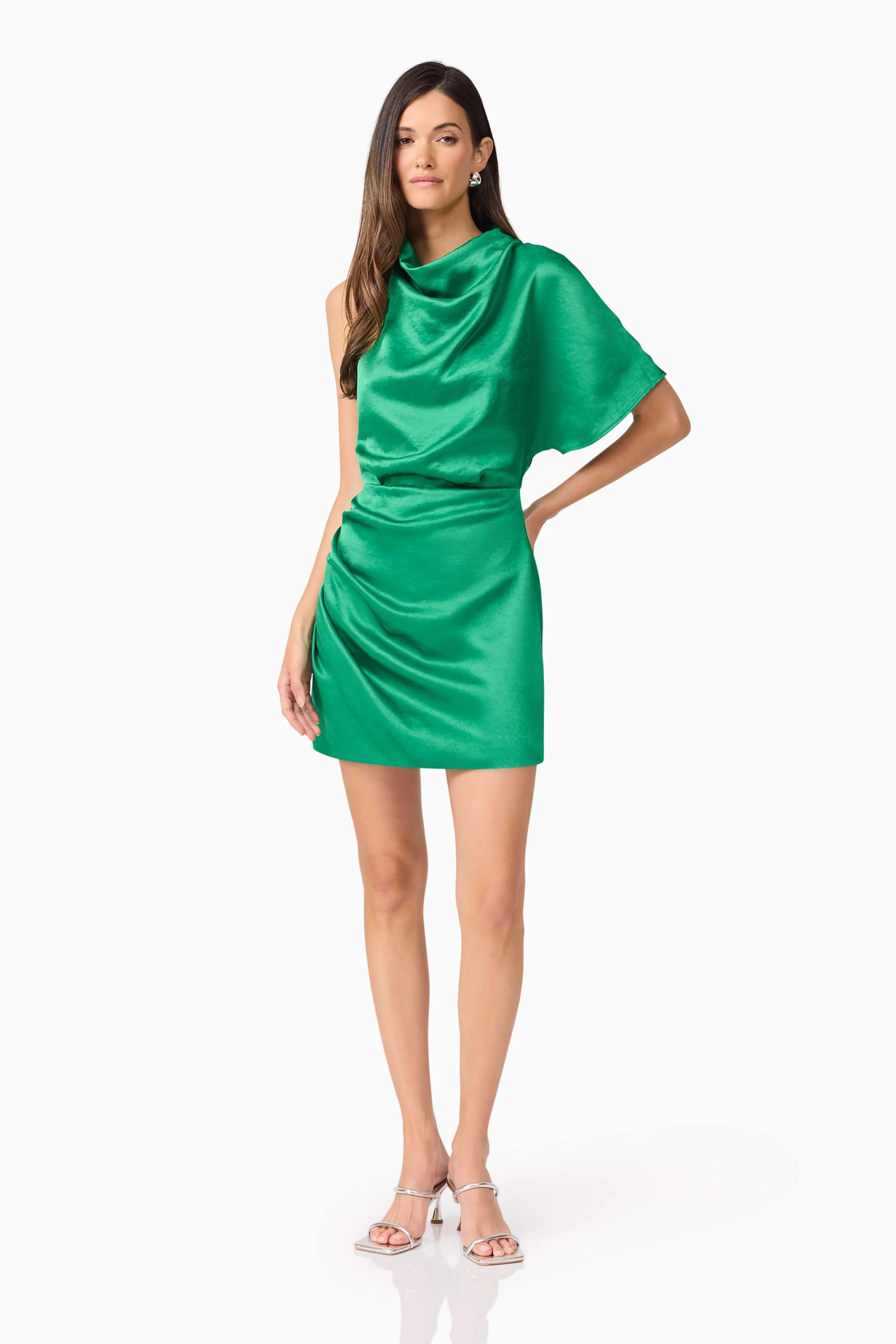 Ameera One Shoulder Mini Dress in Green
