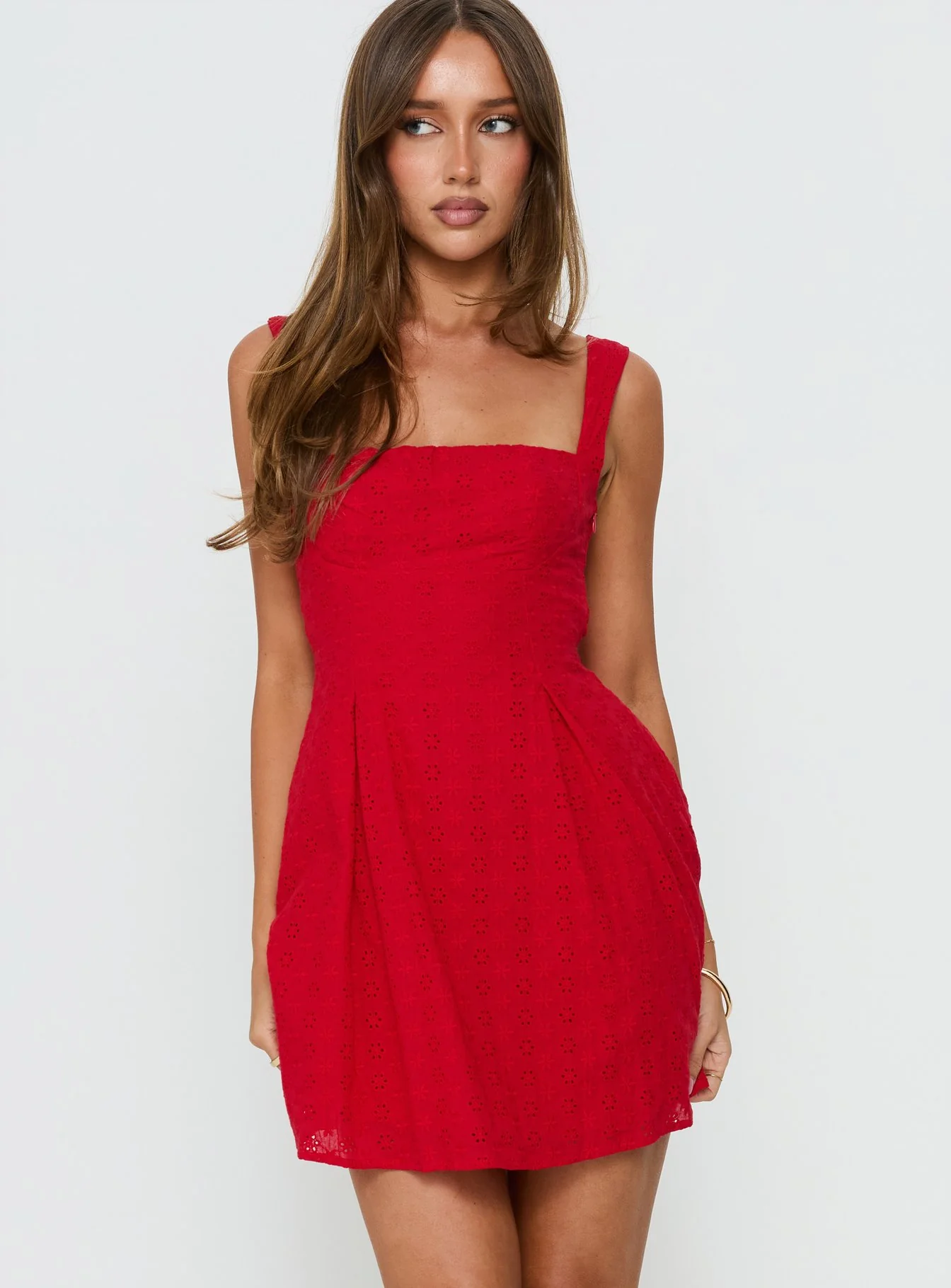 Xanthus Embroidered Mini Dress Red