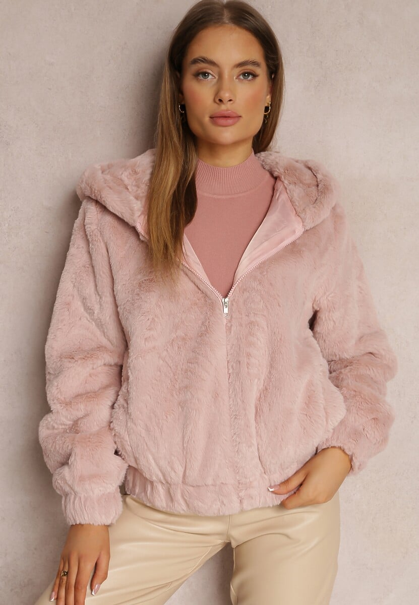 Jasnoróżowa Kurtka Futerko Teddy Oversize Fofana