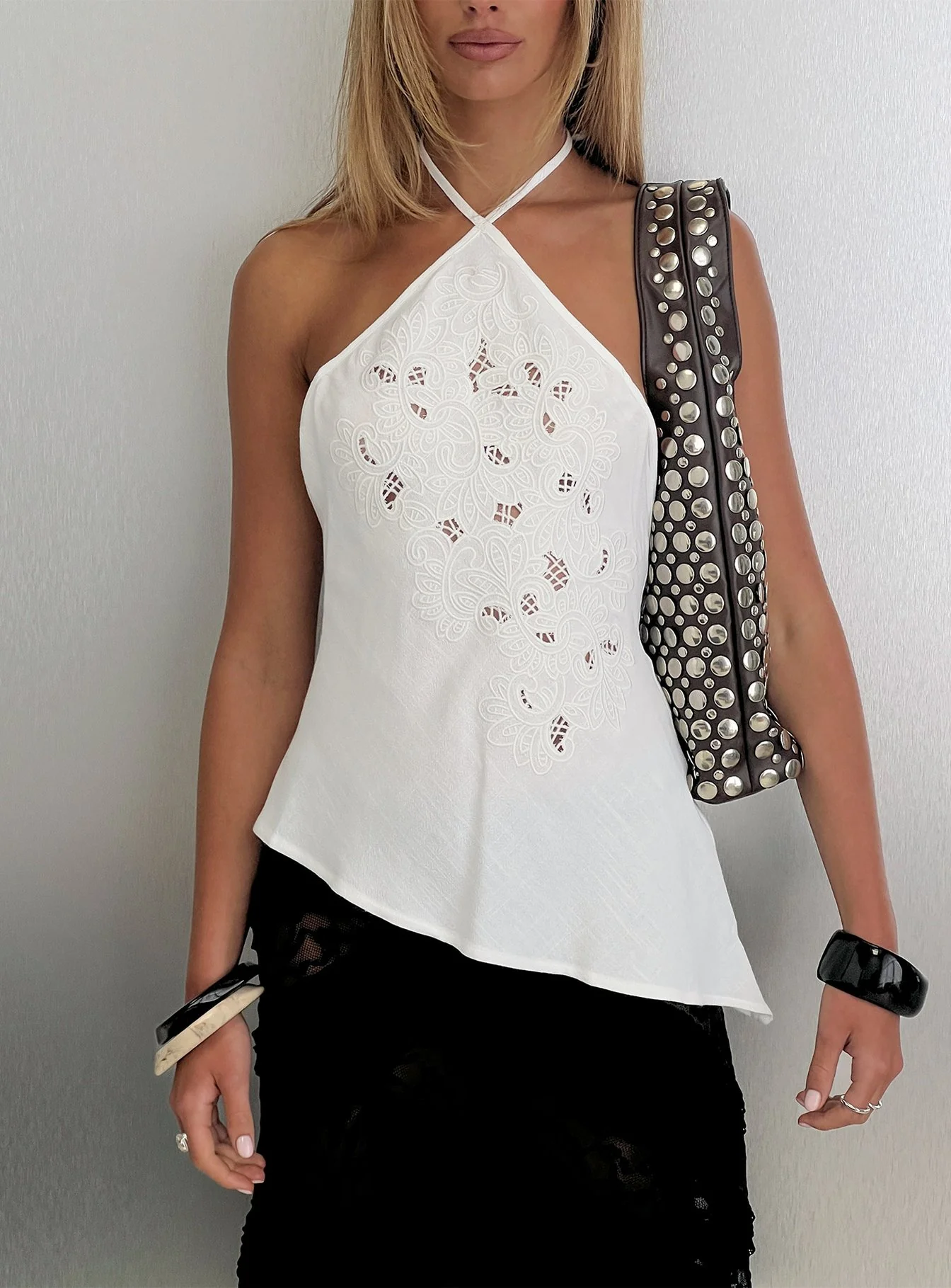 Bonanza Asymmetrical Halter Top White