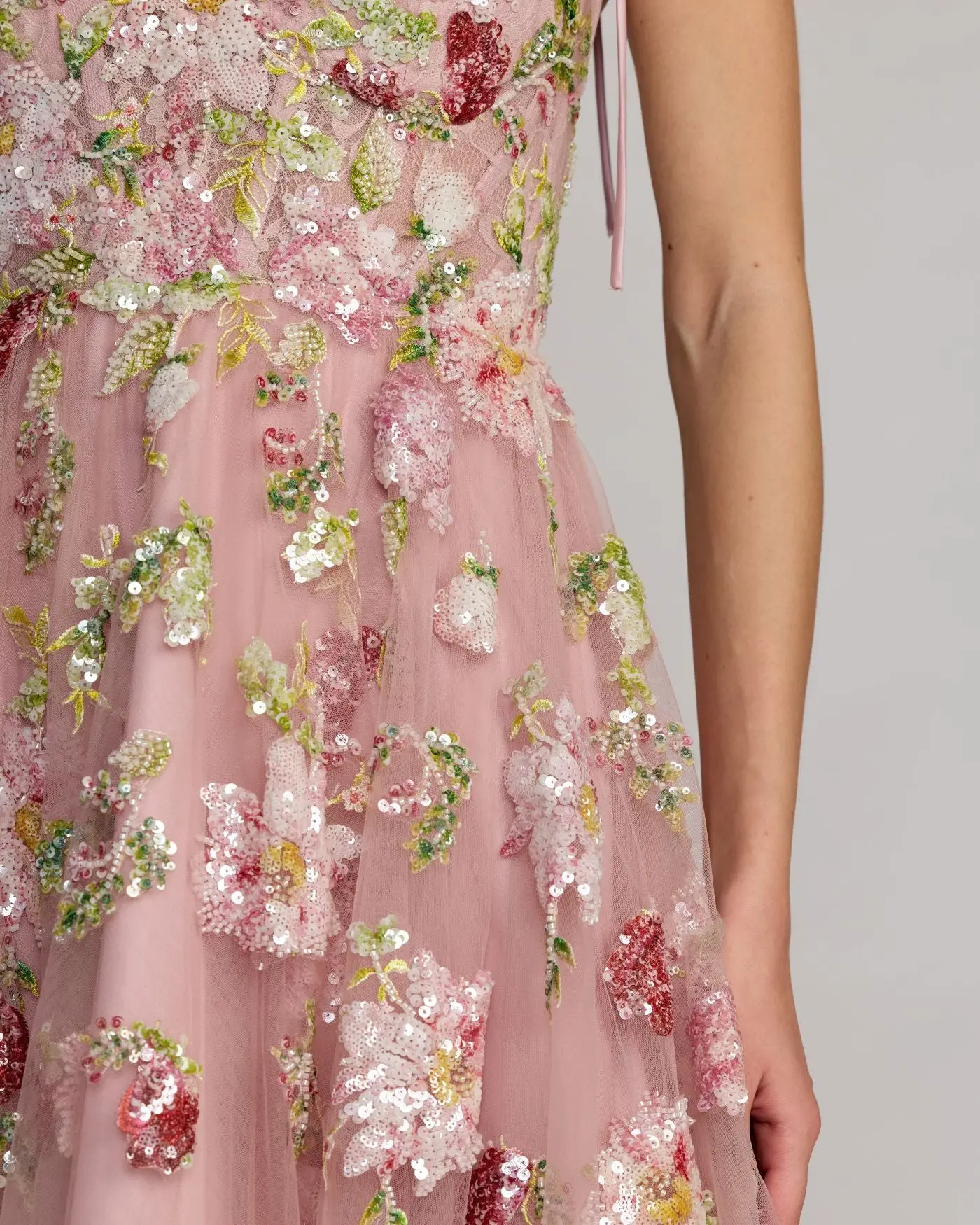 Pink Floral Embellished Tulle Ball Gown - FASHION NOB