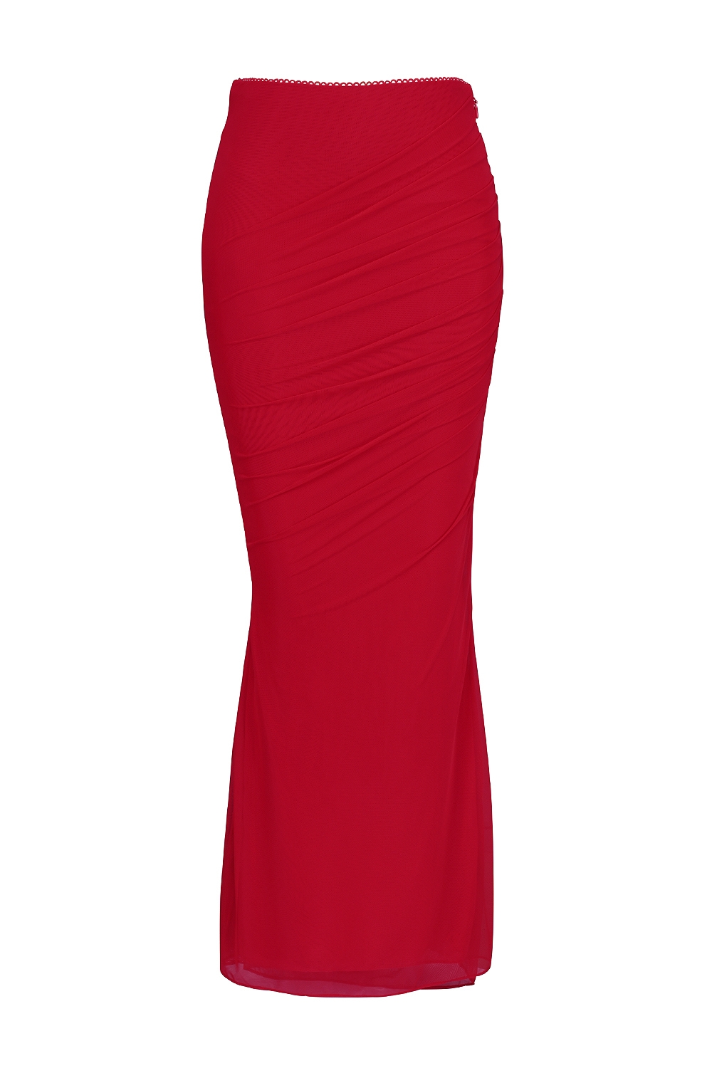 Holly Red Mesh Maxi Skirt With Fluted Hem