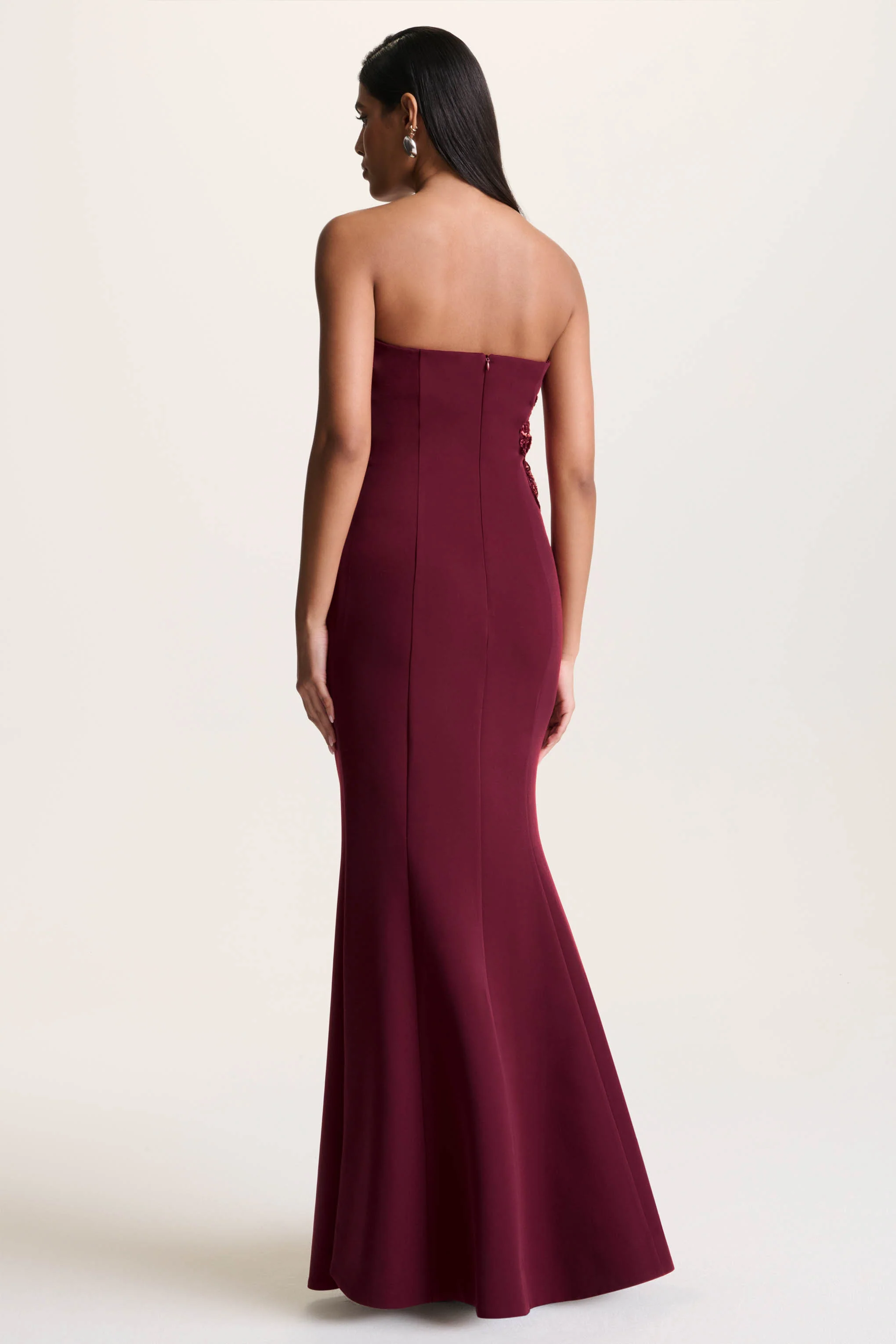 Aylana | Burgundy Bandeau Maxi Dress With Embellished Detail