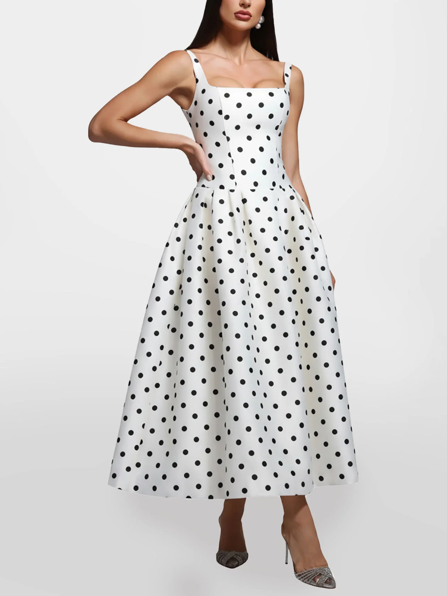 Polka Dot Maxi Dress Evening Flair