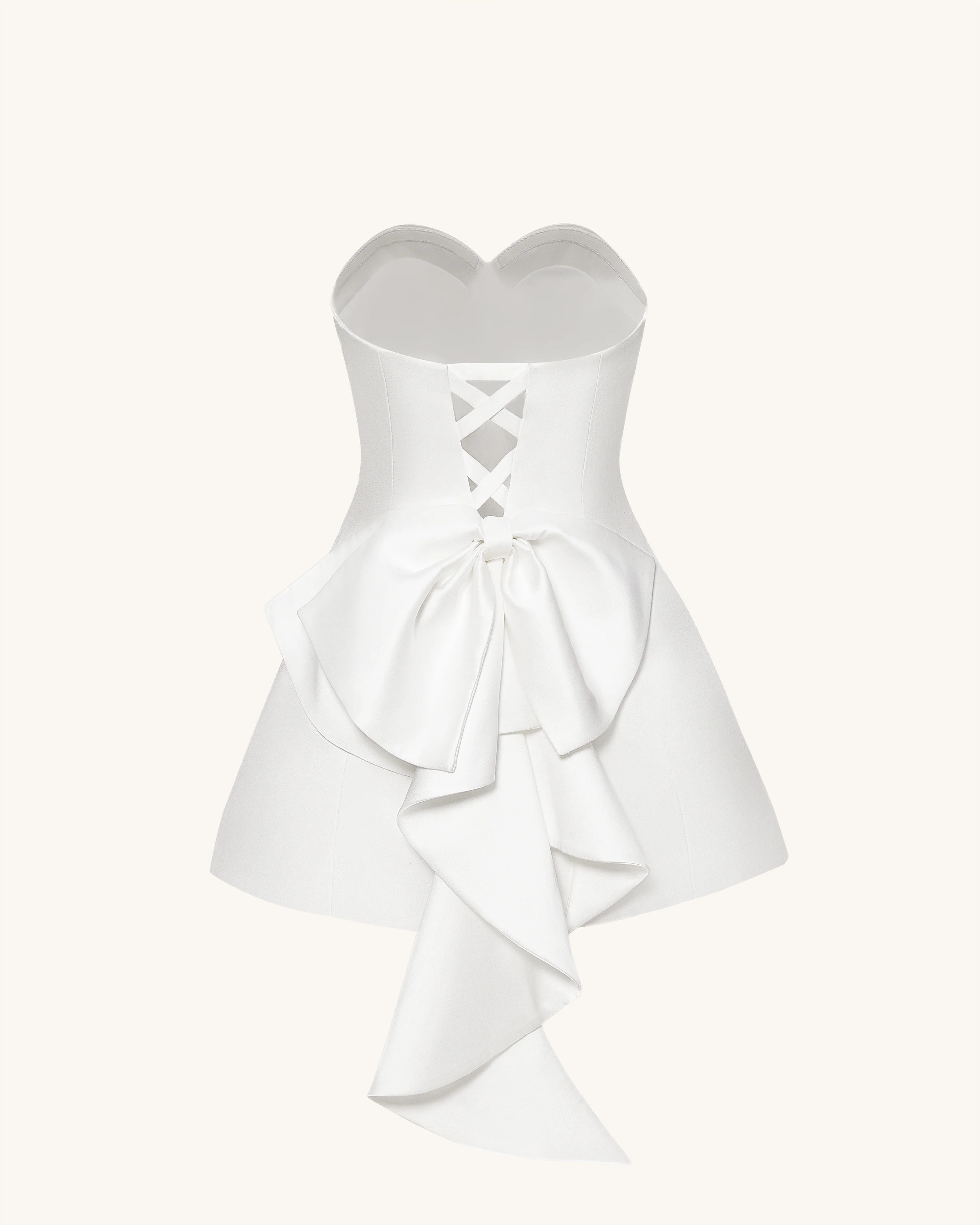 Satin Strapless Bow-Back Mini Dress - White - luluinthesky