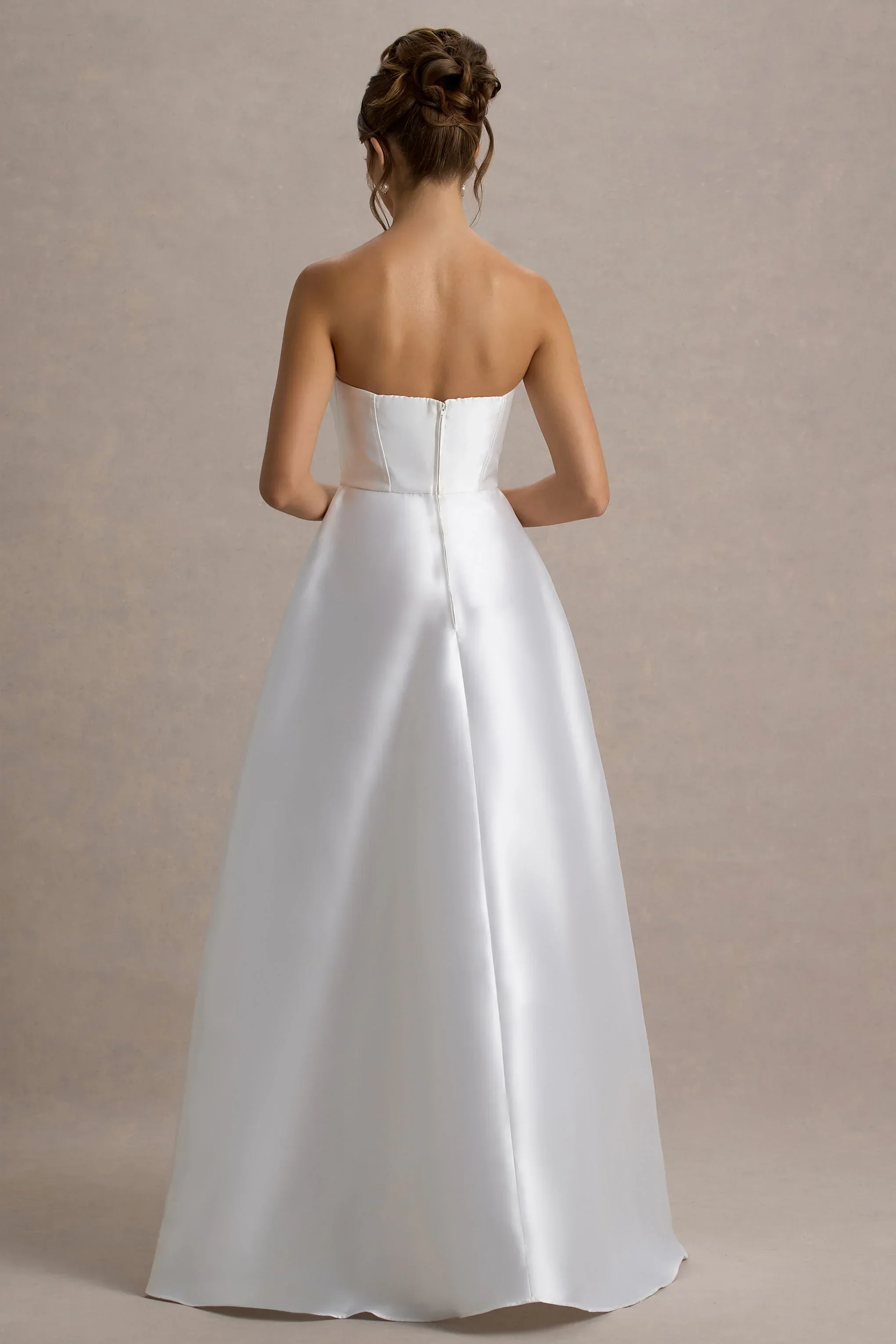 Universe | White Bandeau Split Puff-Skirt Maxi Dress