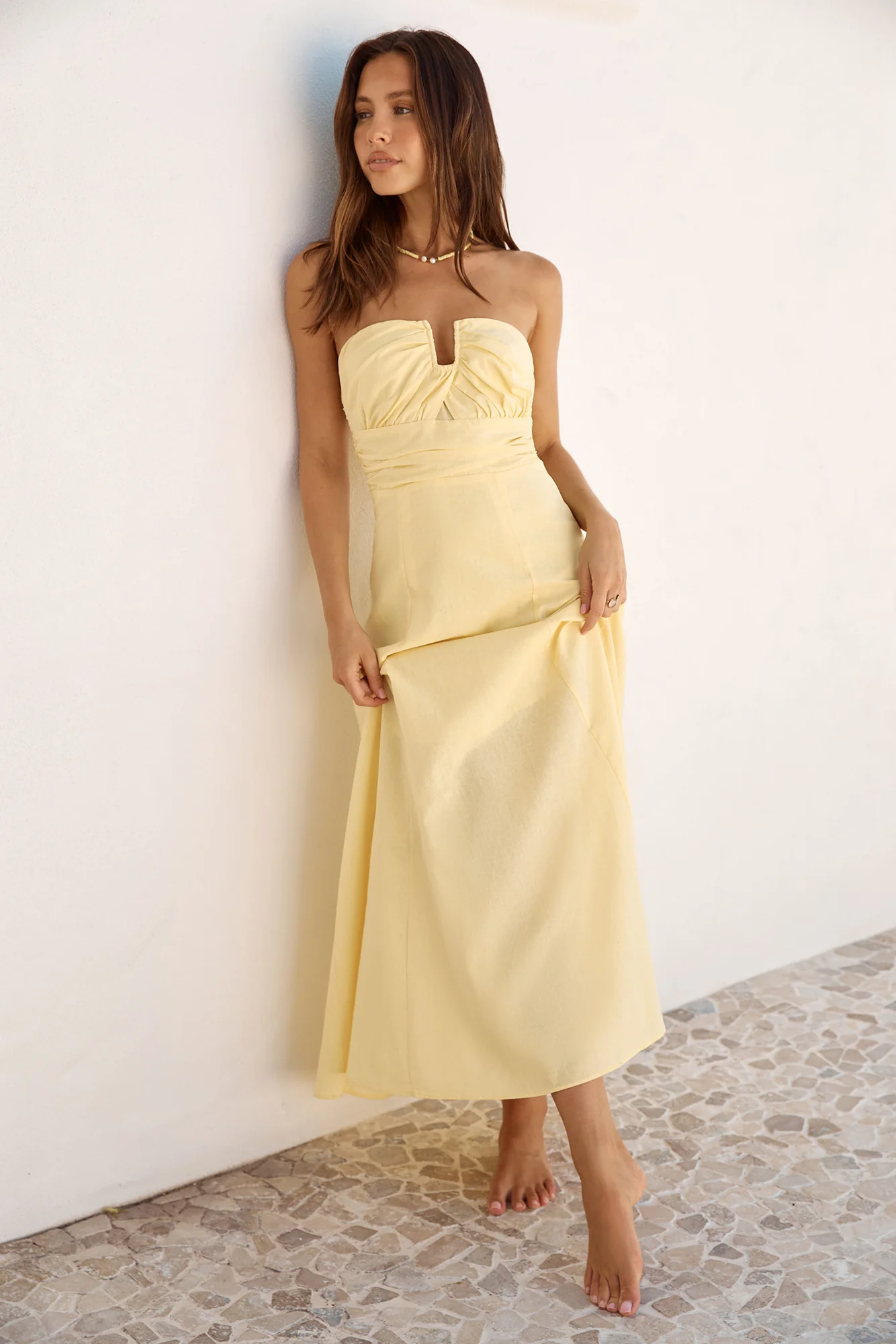 Sunshine Bliss Strapless Maxi Dress Yellow