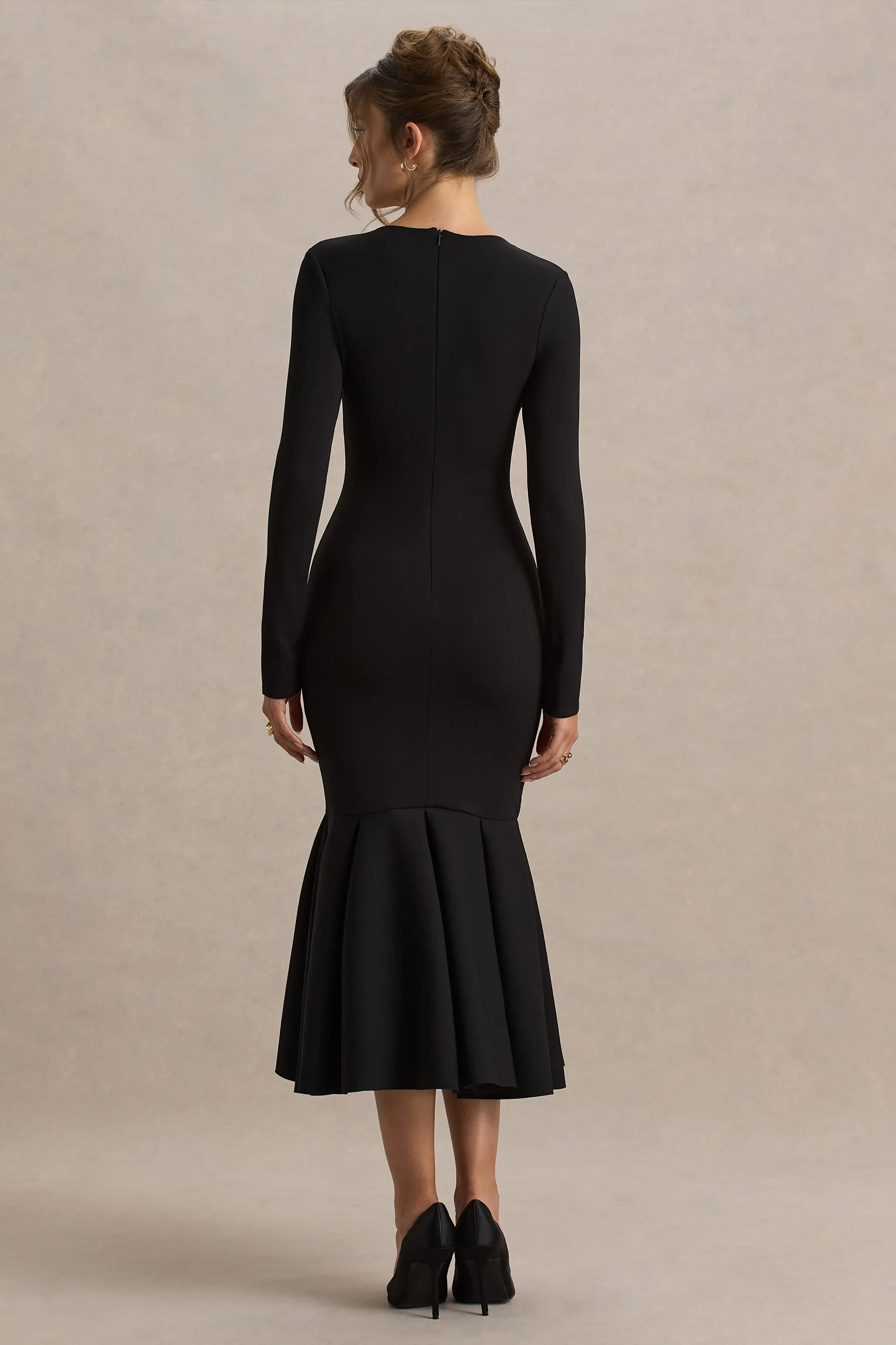 Liberty | Black High Neck Mermaid Maxi Dress With Ruffling Detail