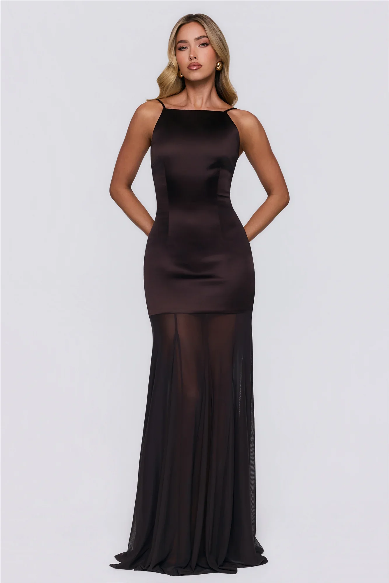 Elevated Vibes Satin Maxi Dress Chocolate