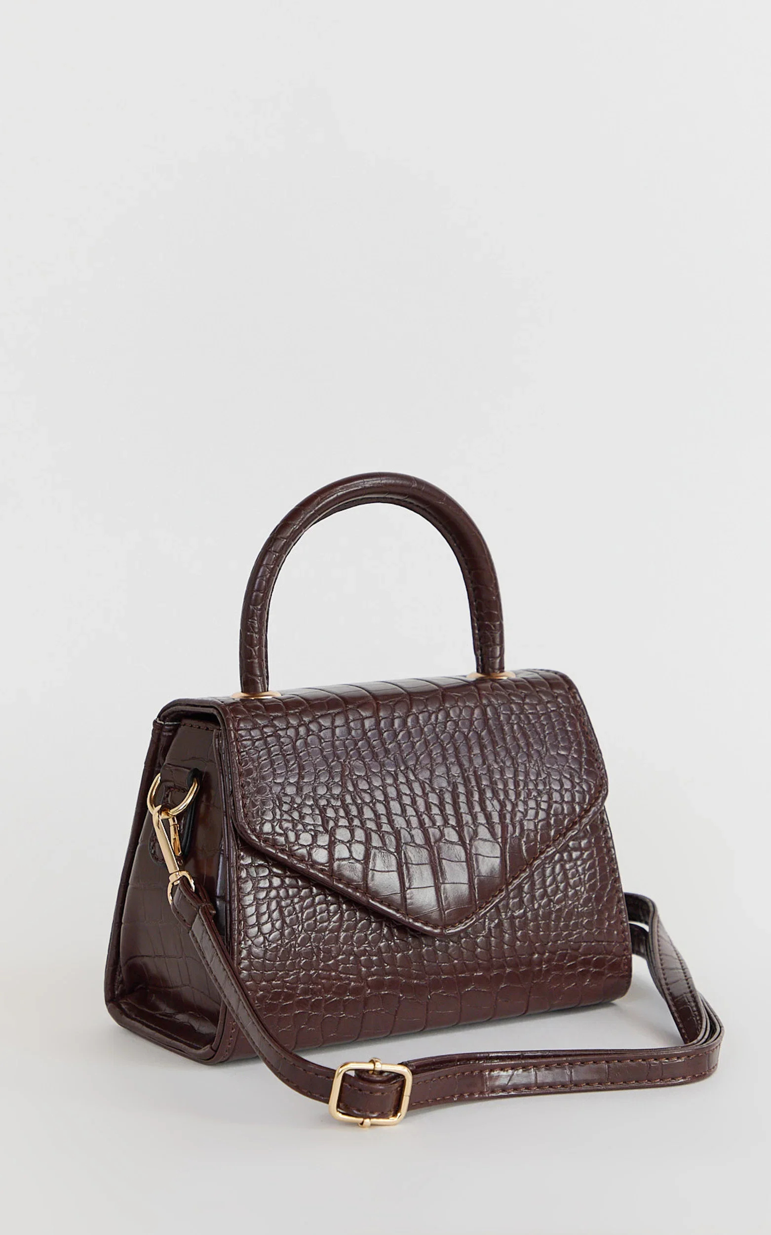 Marilou Bag - Croc Embossed Top Handle Crossbody Bag in Brown