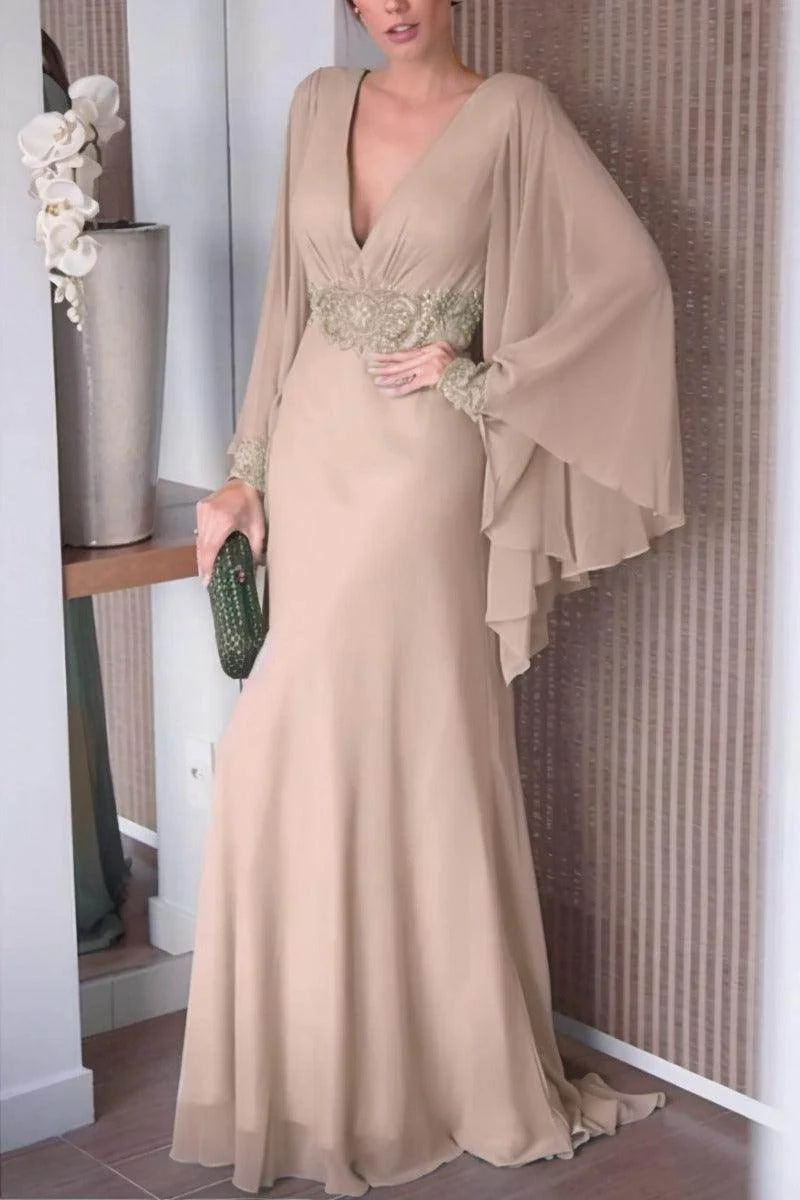 Sheath-Column Sweep-Brush Train Chiffon Mother Dress CM0077
