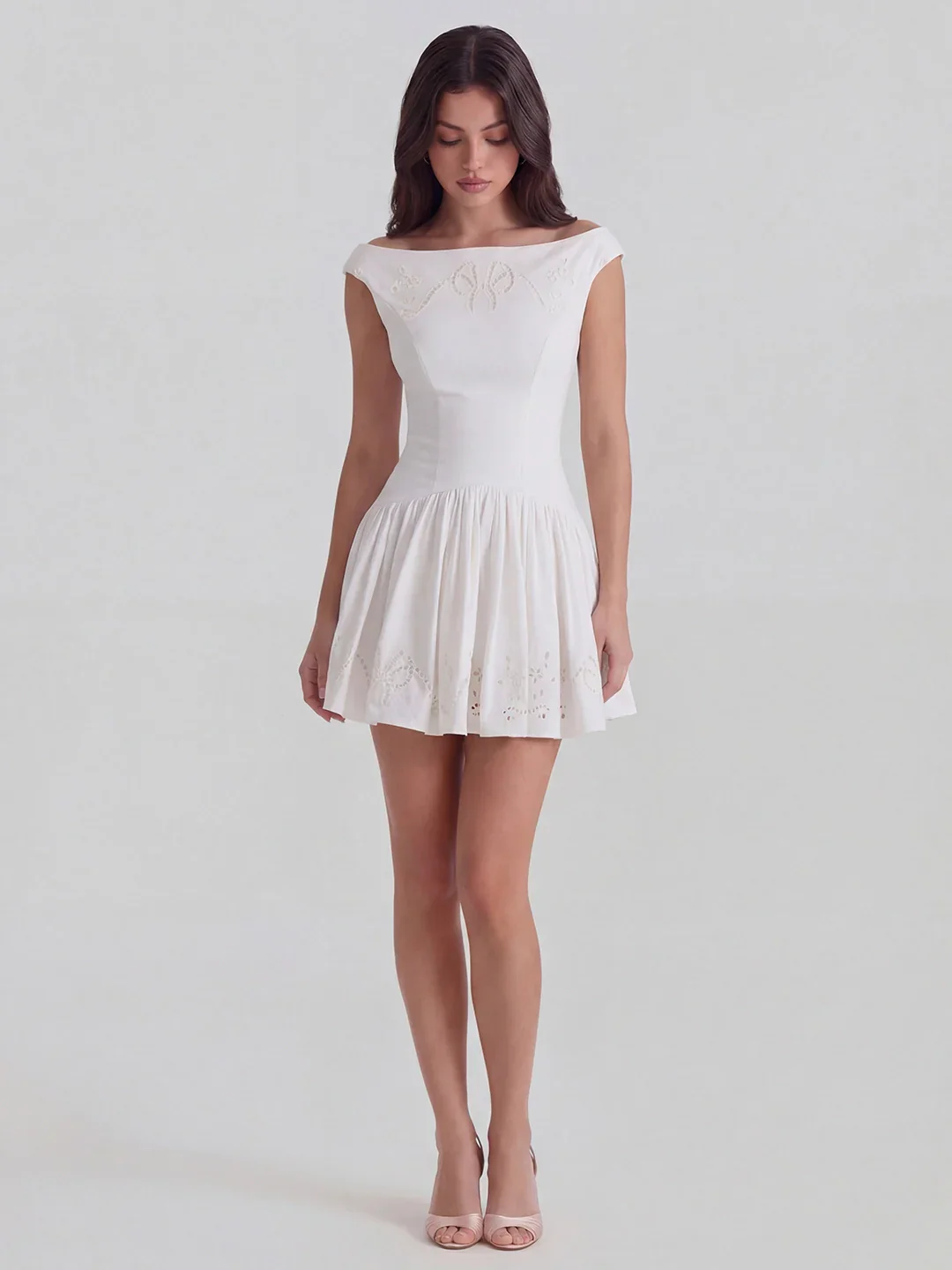 Chic Boat Neck Broderie Anglaise Dress