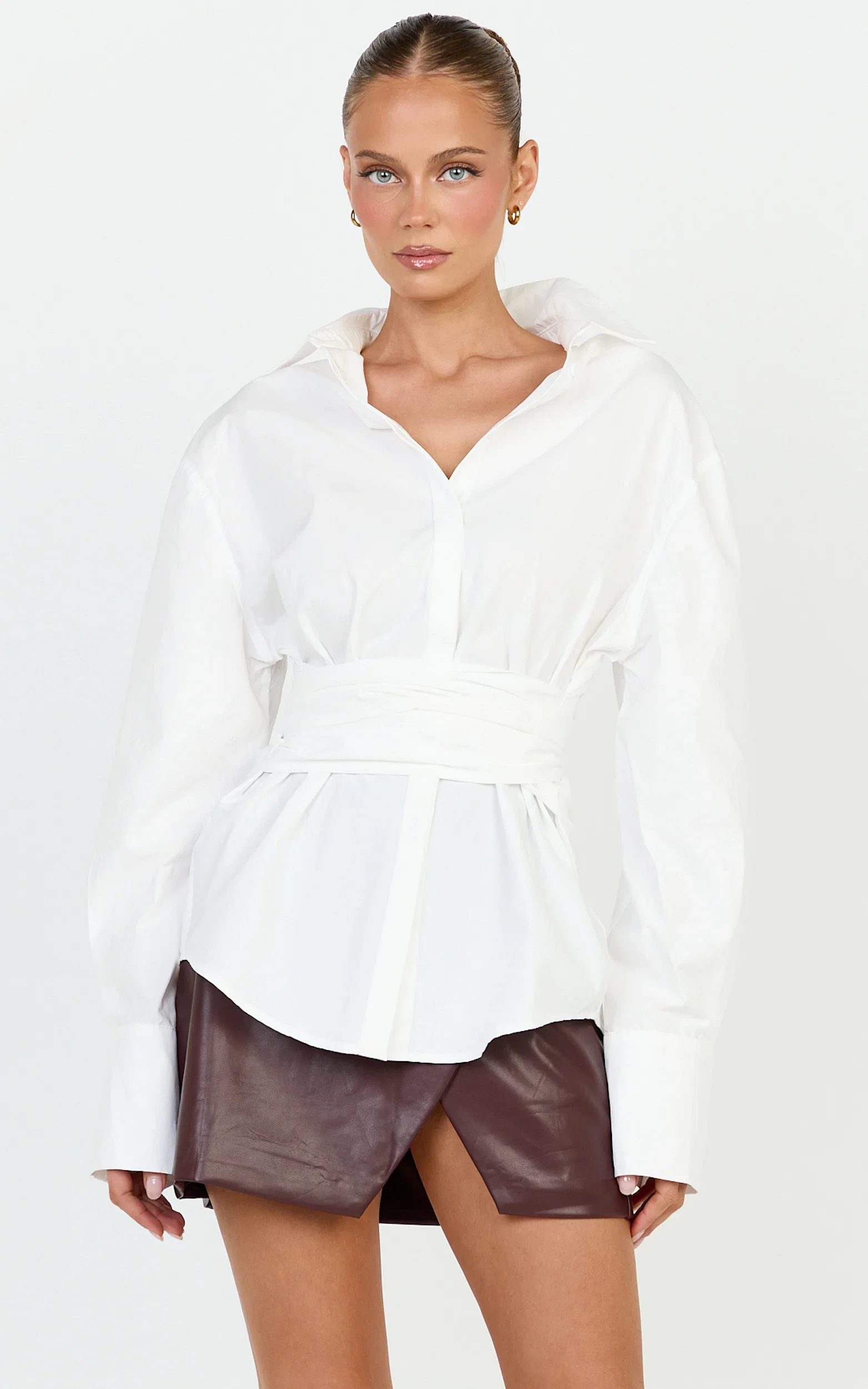 Skye Top - Tie Waist Shirt in White