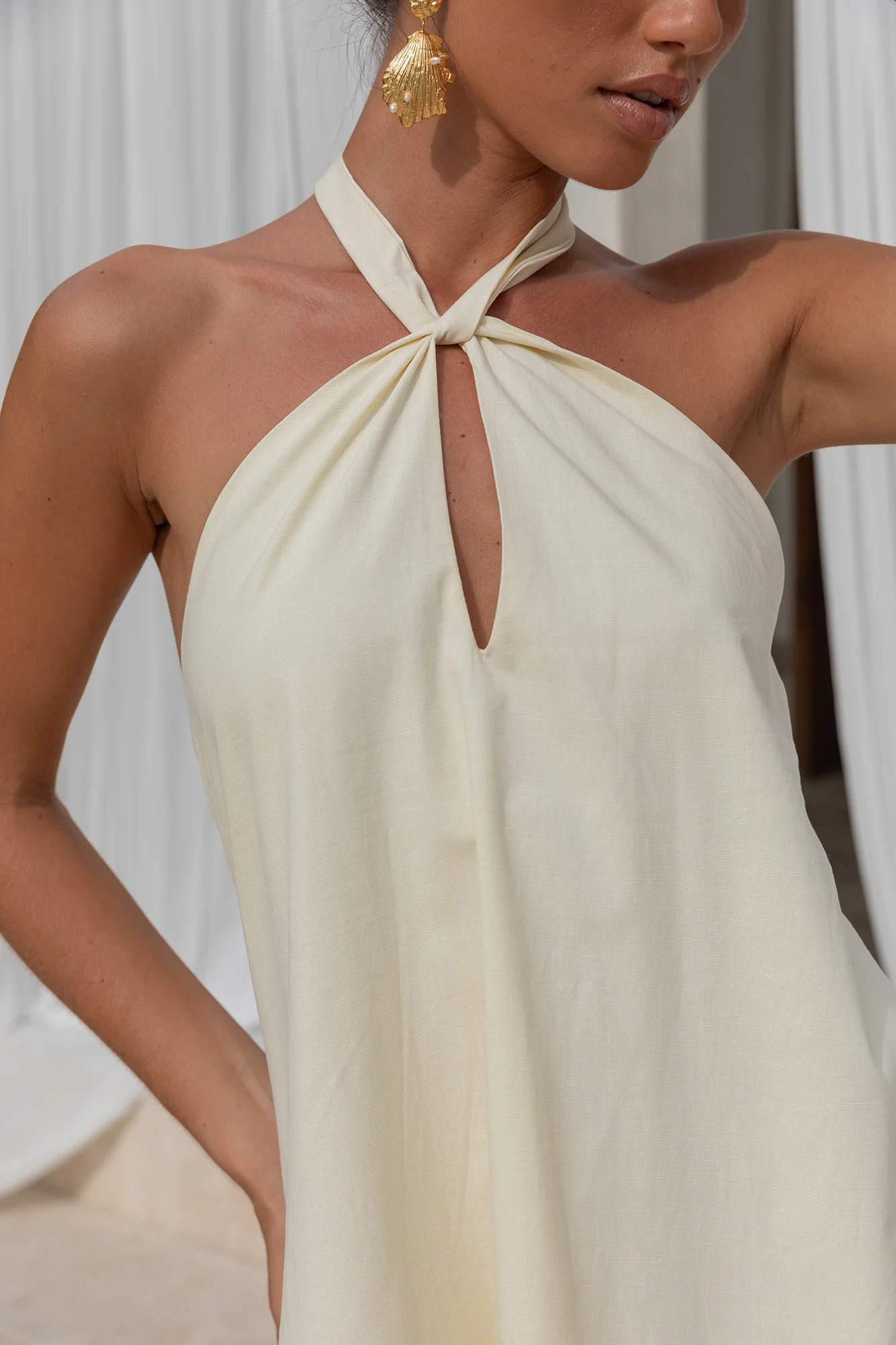 Coconut Sips Halter Mini Dress Yellow - luluinthesky