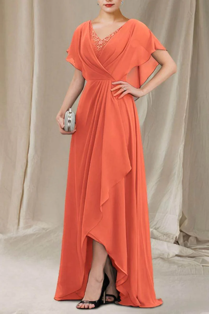 A-Line Sweep-Brush Train Chiffon Mother Dress CM0080