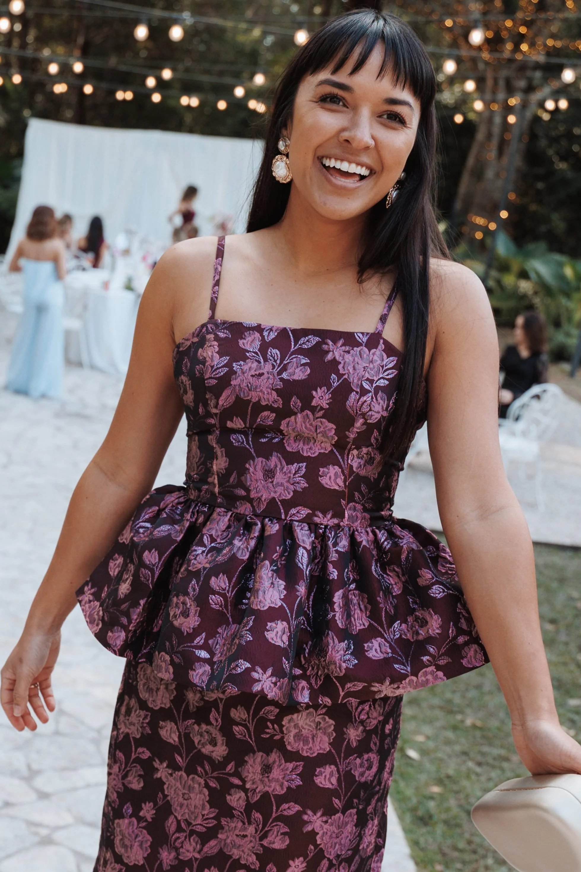 Allegro Peplum Top - Plum Brocade