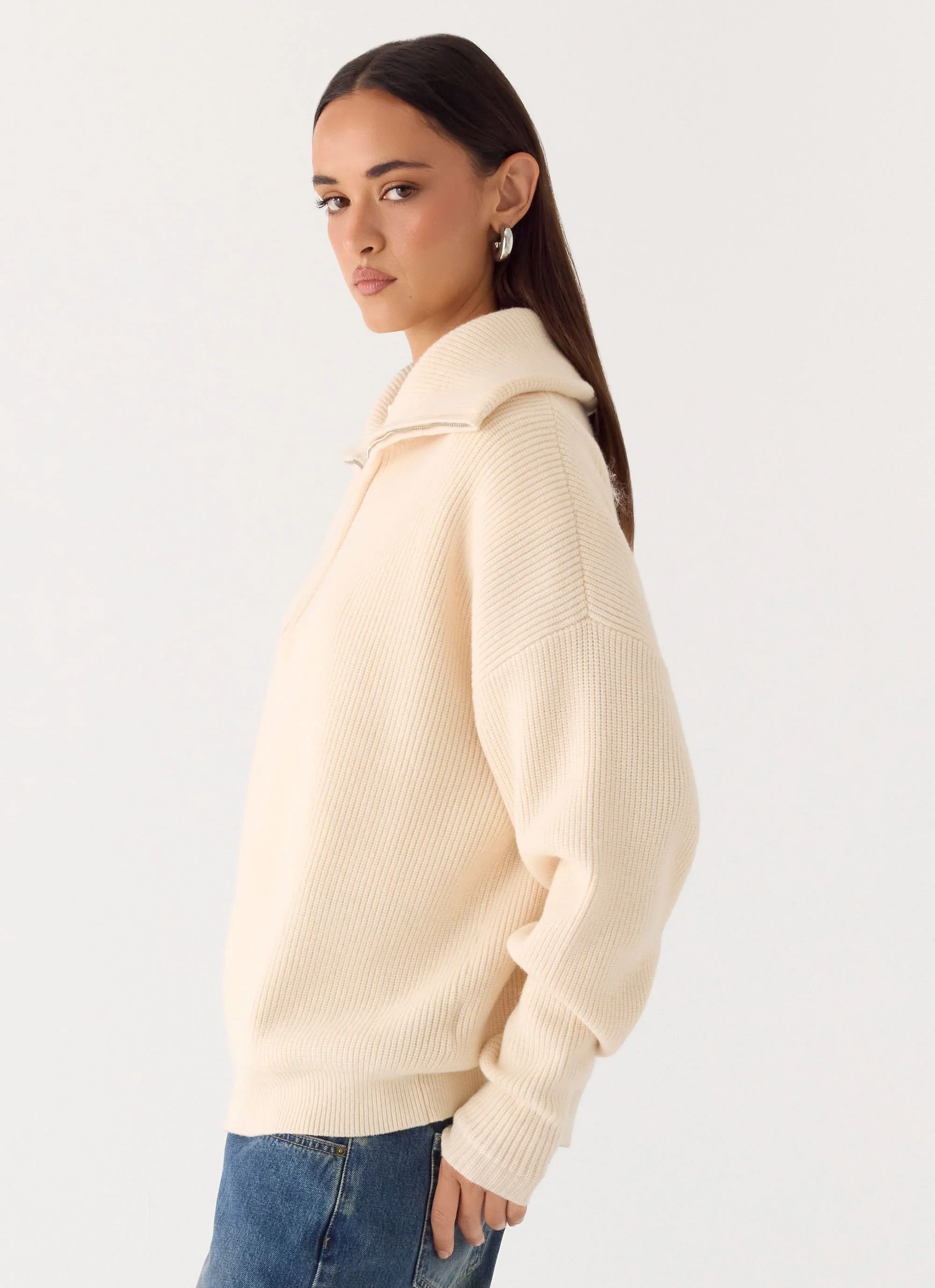 Eirena Quarter Zip Knit Sweater - Cream