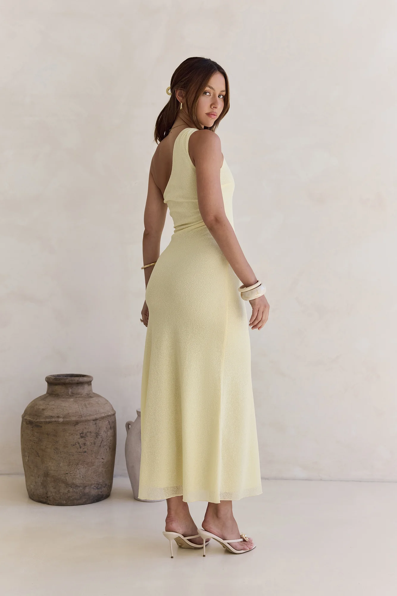 Slice Of Life One Shoulder Maxi Dress Yellow - luluinthesky