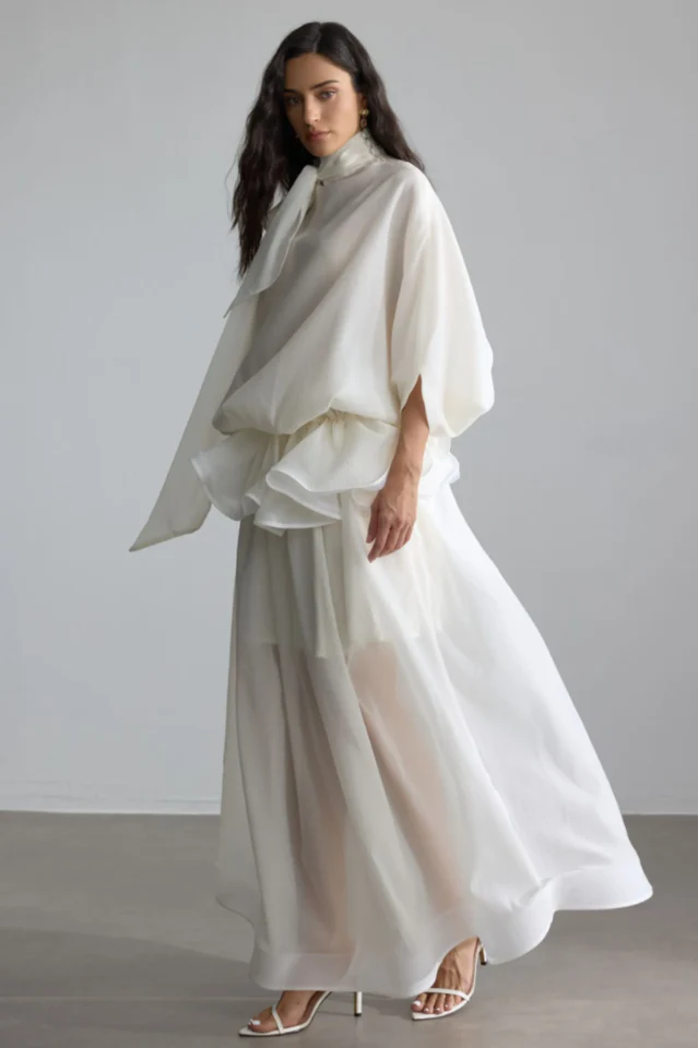 Eliza Tie Neck Semi-Sheer Dress