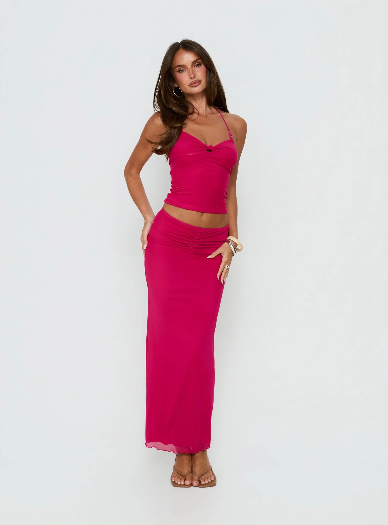 Jailon Ruched Maxi Skirt Guava