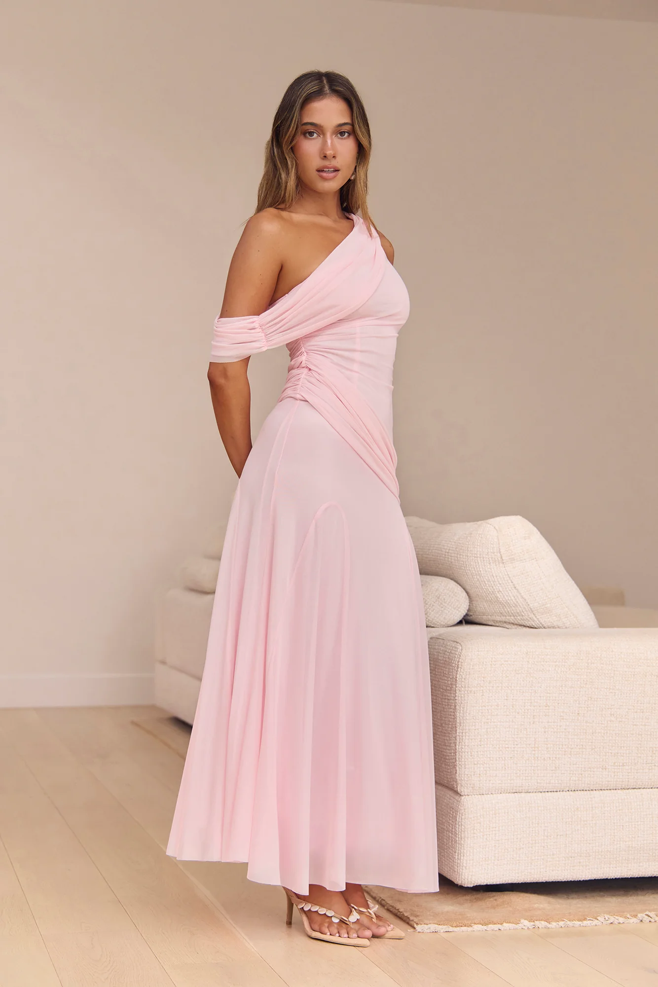 Glamour Of Yours Mesh Off Shoulder Maxi Dress Pink - luluinthesky