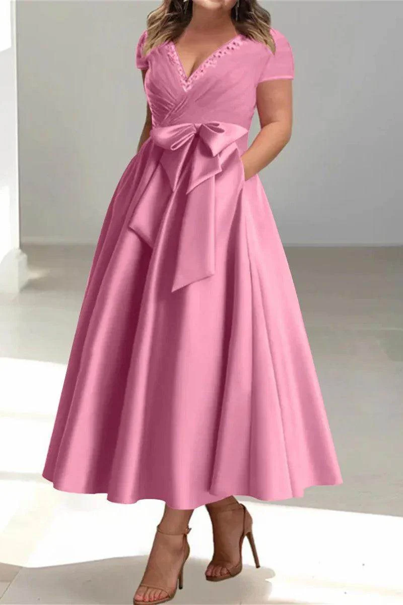 A Line V-Neck Mother of the Bride Dresses with Pockets CM0350