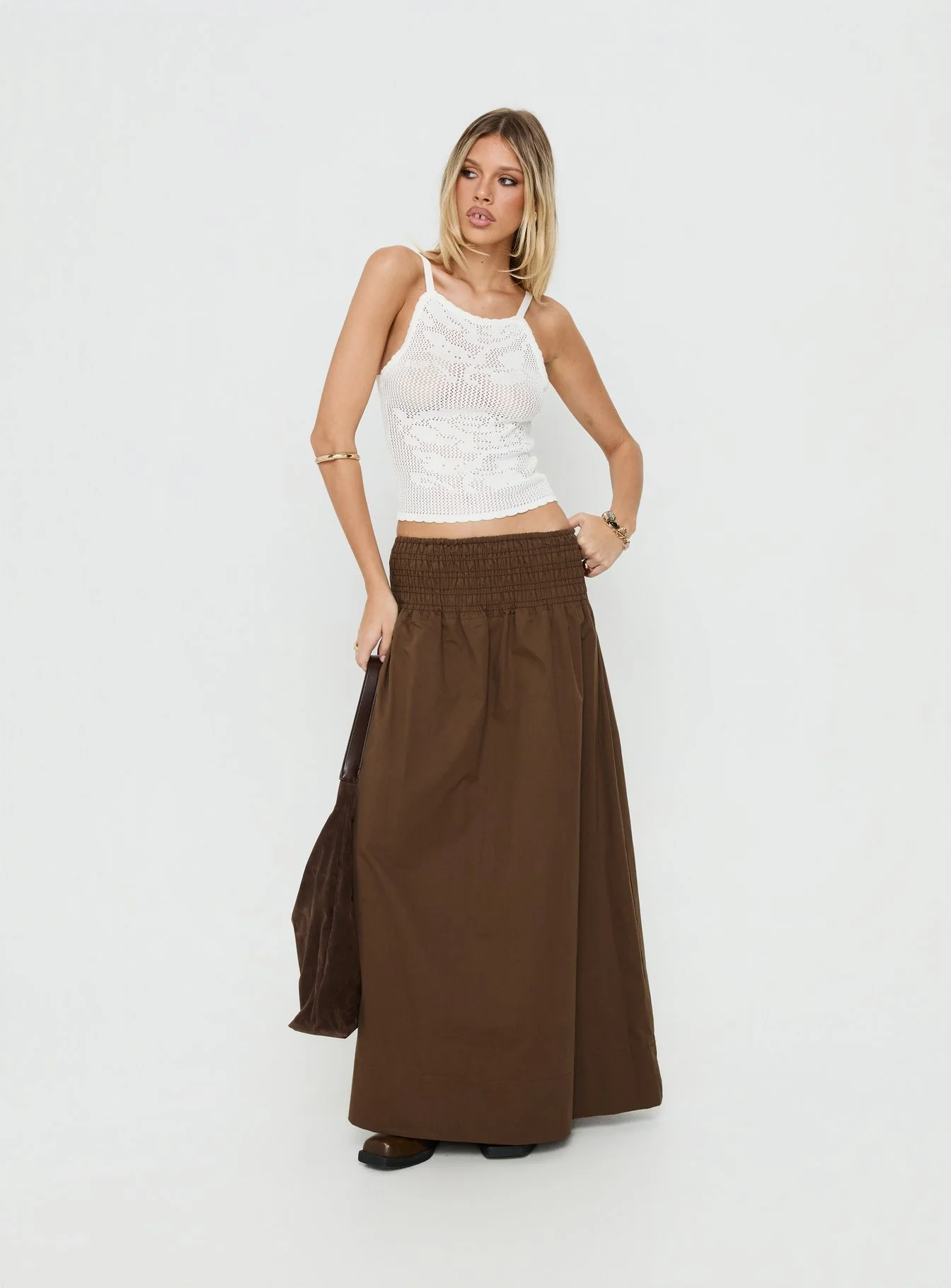 Thessa Ruched Maxi Skirt Chocolate