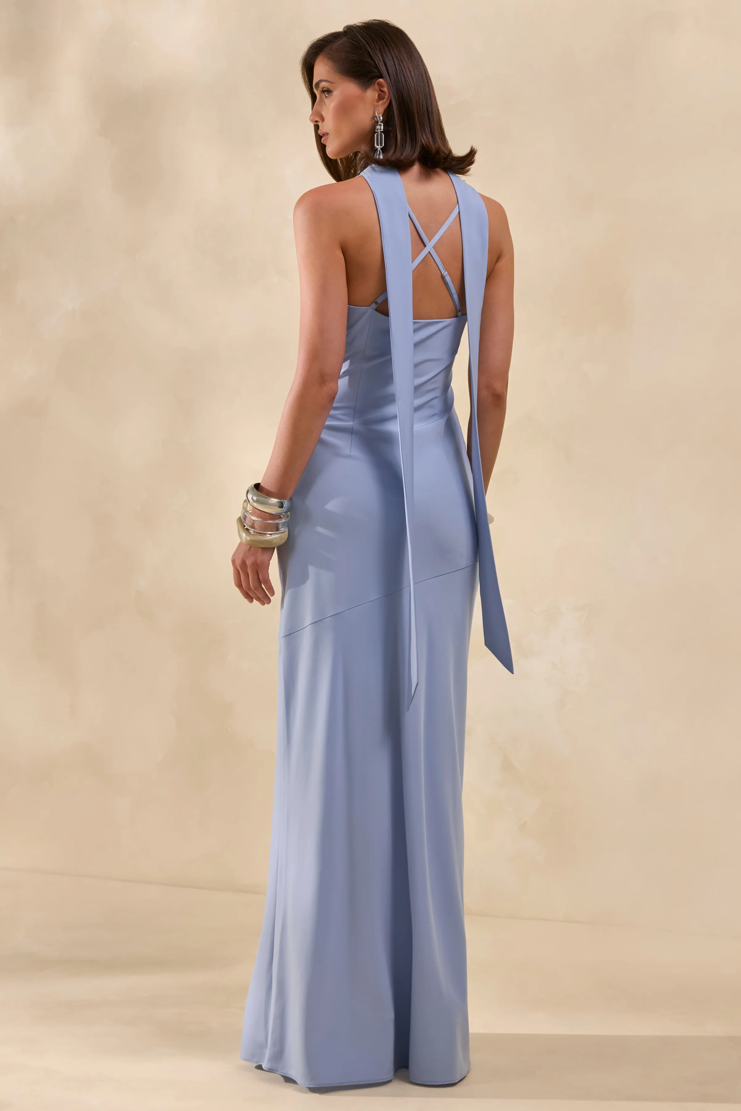 Anarelle | Powder Blue Satin Cowl-Neck Maxi Dress