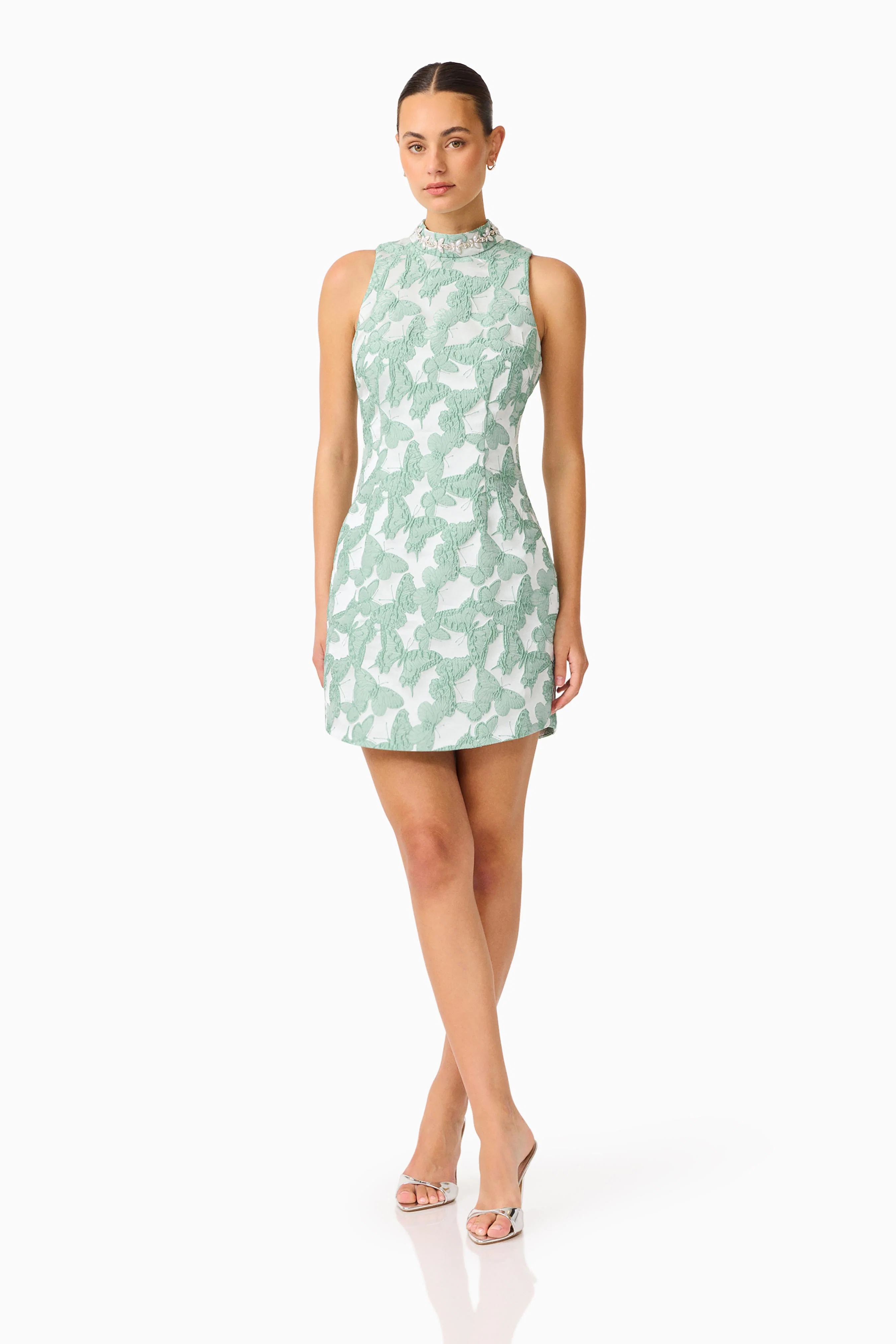 Lisette High Neck Mini Dress in Sea Green