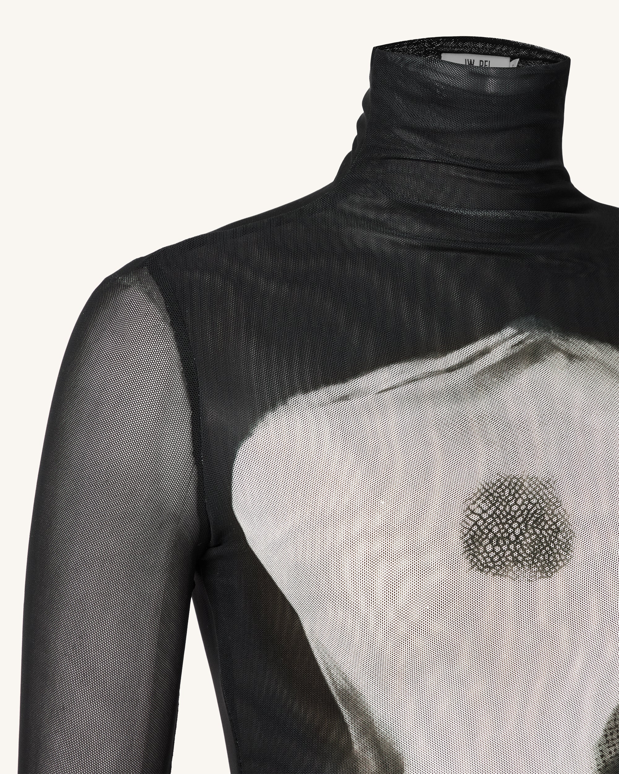 Eva Body Print Mesh Dress - Black and White - FASHION NOB