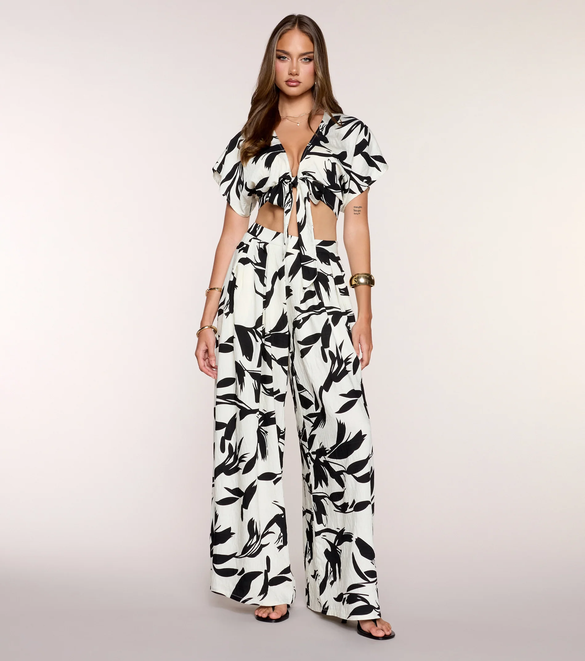 Breezy Vibe Tropical Print Tie-Front Top