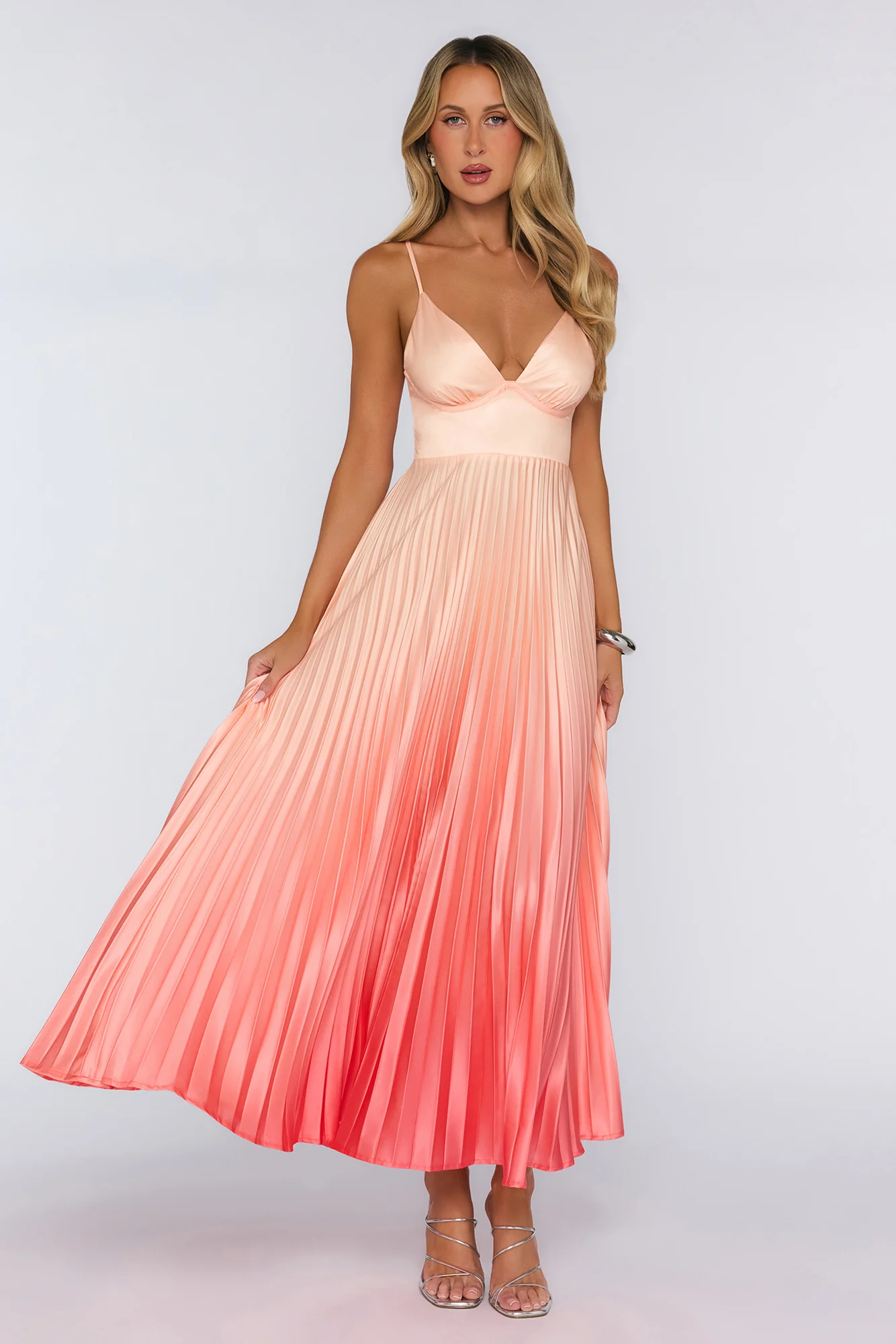 Like You Own It Satin Pleated Maxi Dress Orange