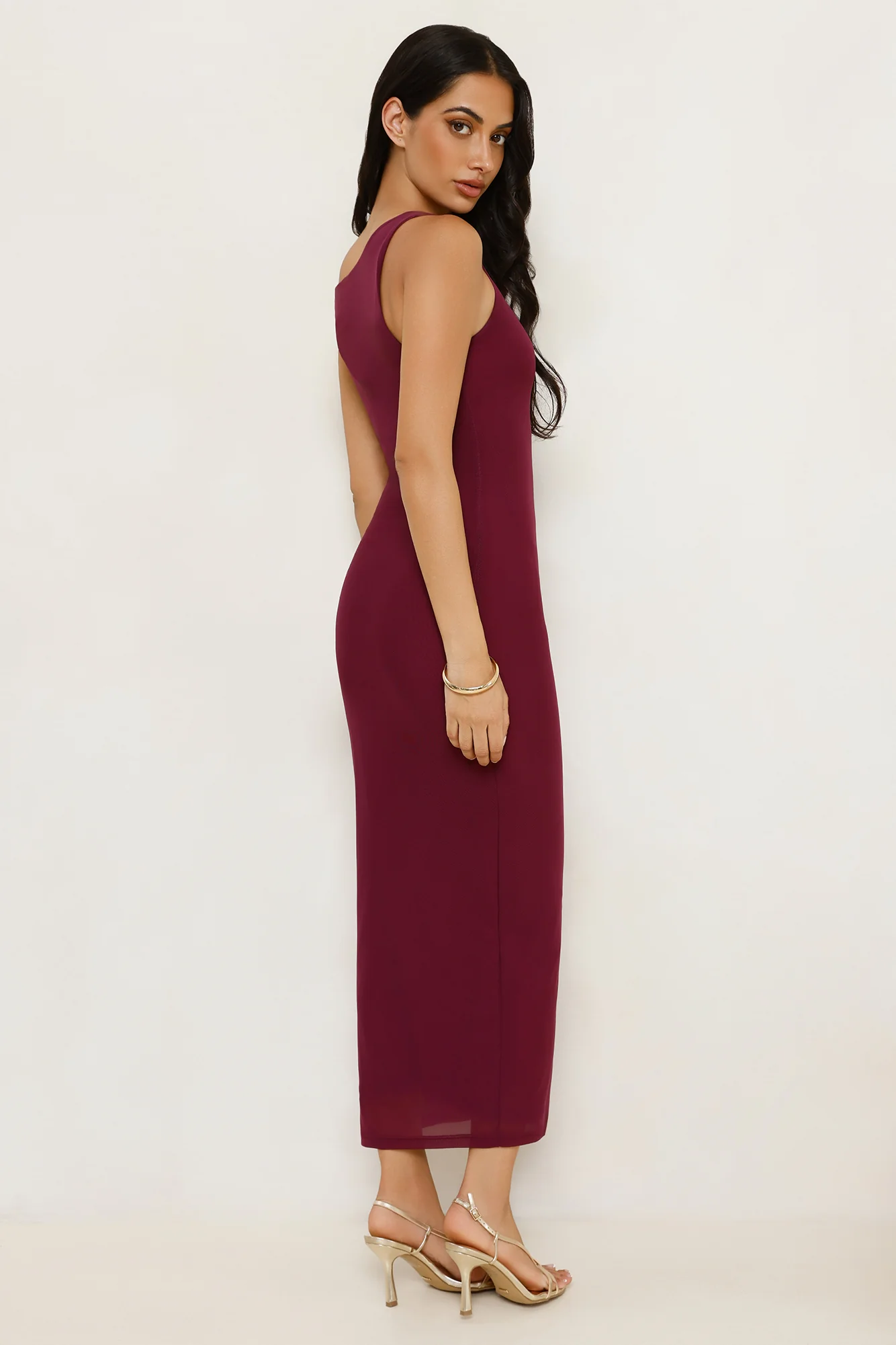 Sapphire Tide Off Shoulder Mesh Maxi Dress Burgundy