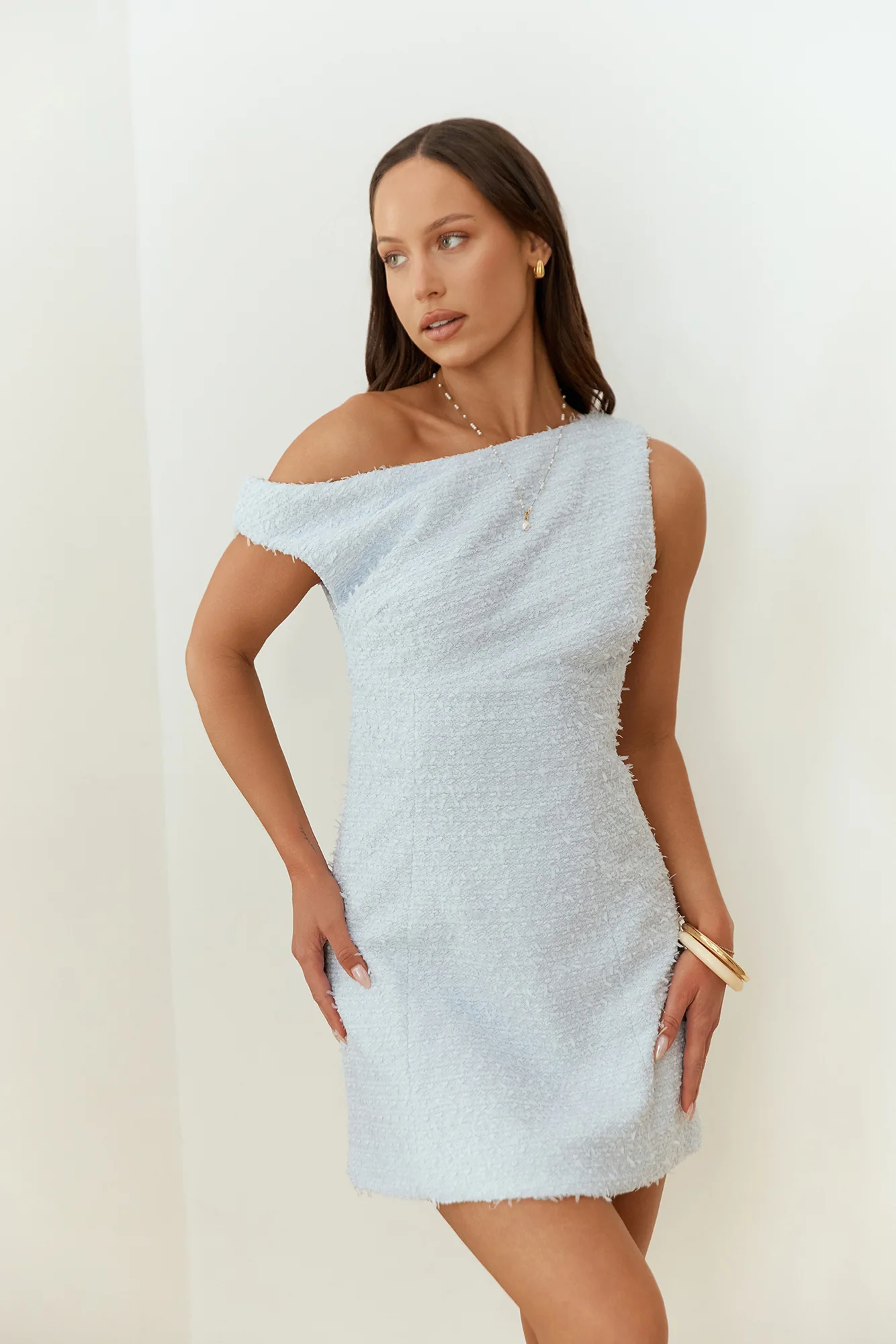 Dreaming Days Off Shoulder Mini Dress Blue - luluinthesky