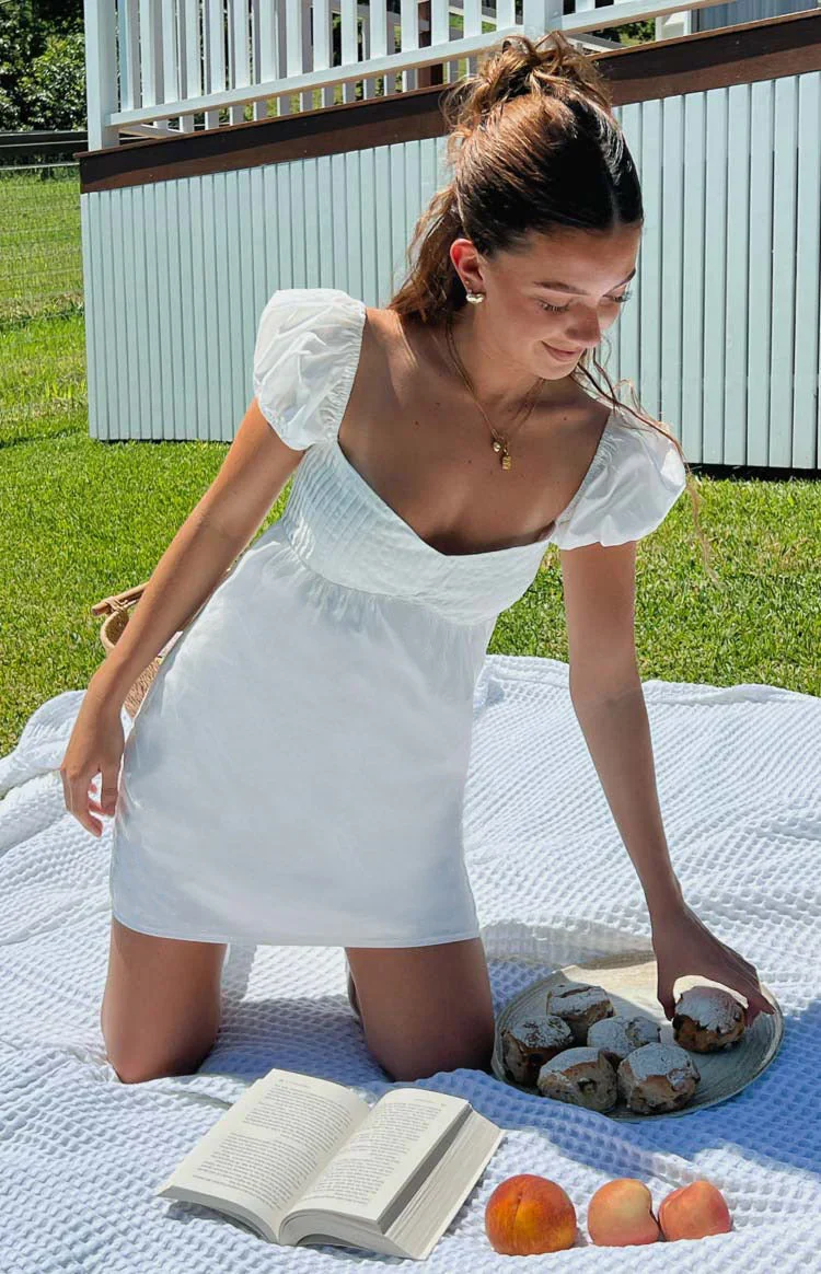 Joey White Puff Sleeve Mini Dress - luluinthesky