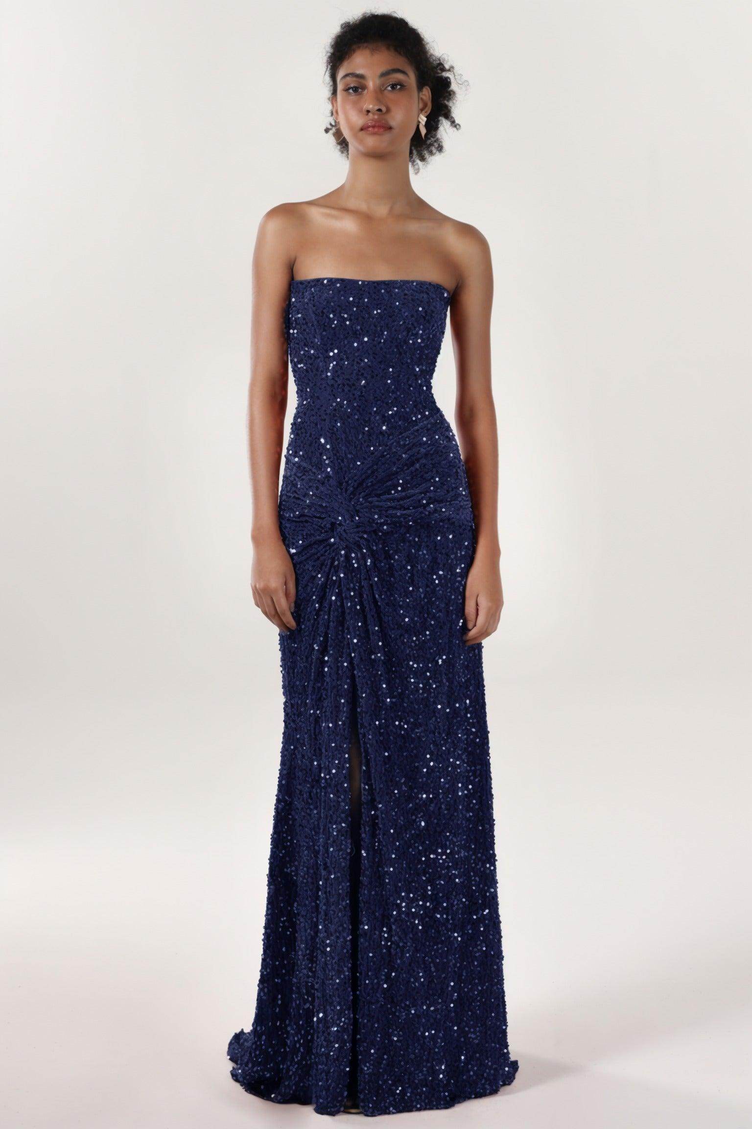 Sheath-Column Sweep-Brush Train Velvet Sequin Bridesmaid Dress CS0634BM