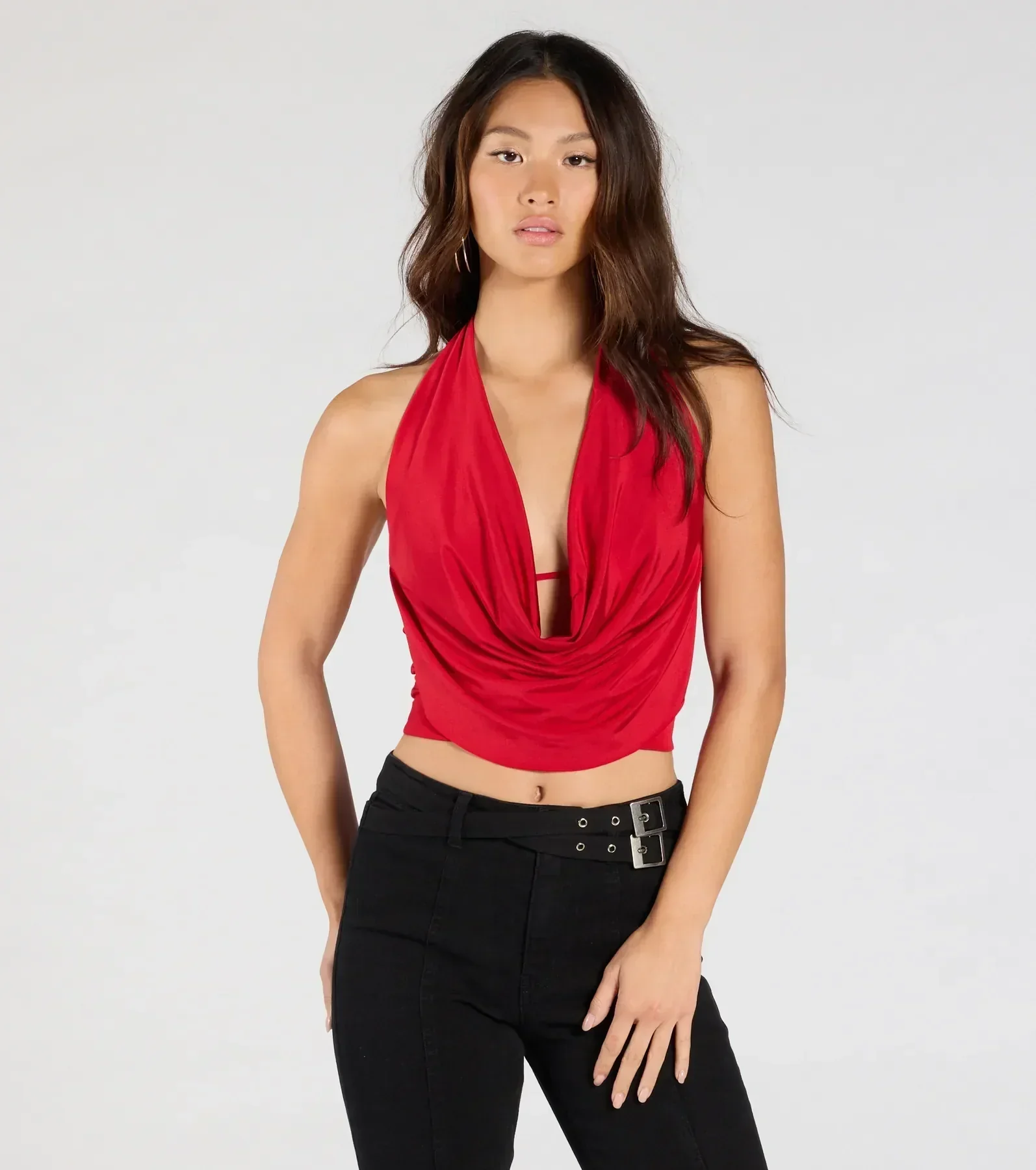 Take The Plunge Sleeveless Halter Crop Top - luluinthesky