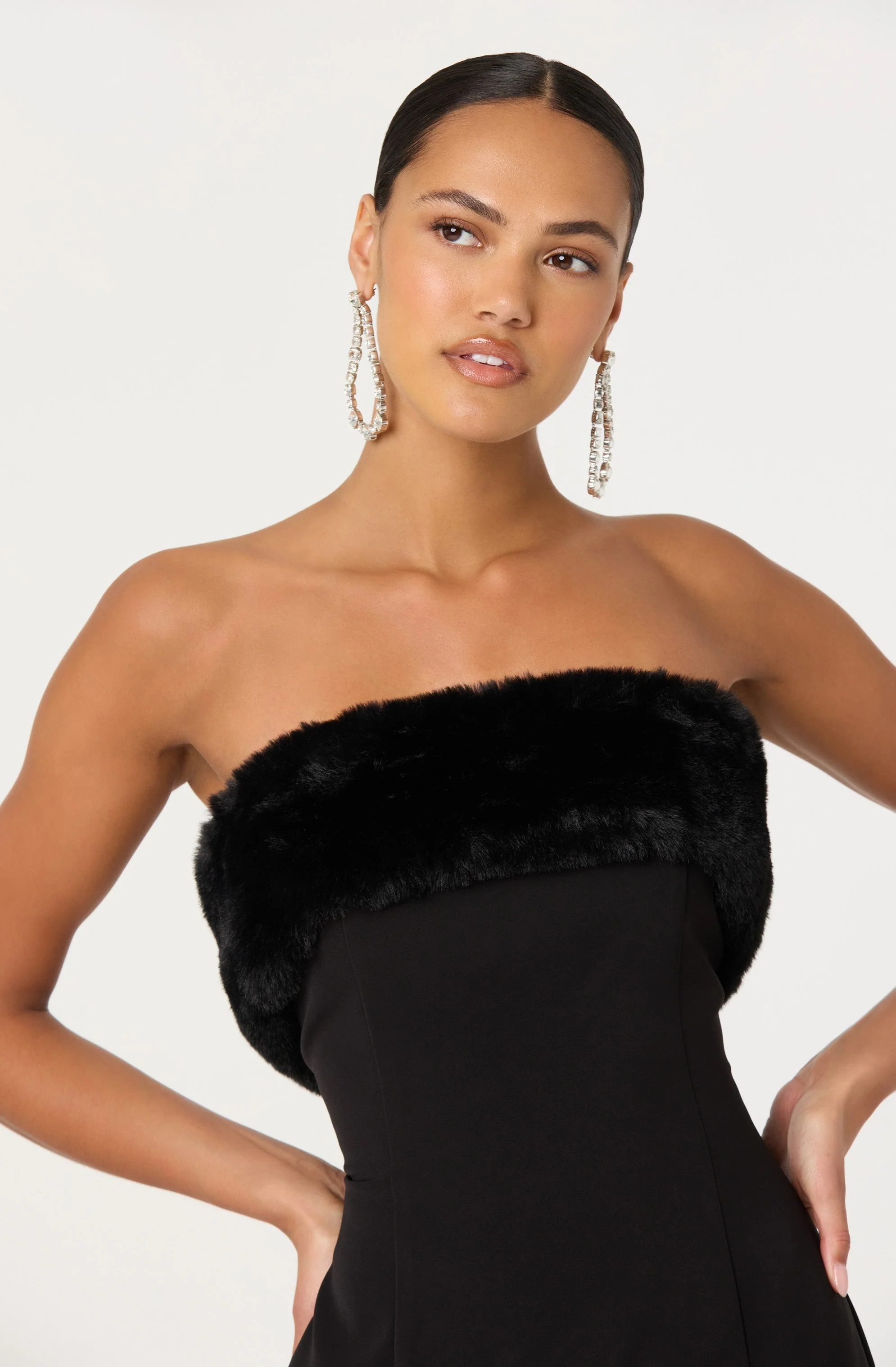 Amya Strapless Faux Fur Dress - luluinthesky
