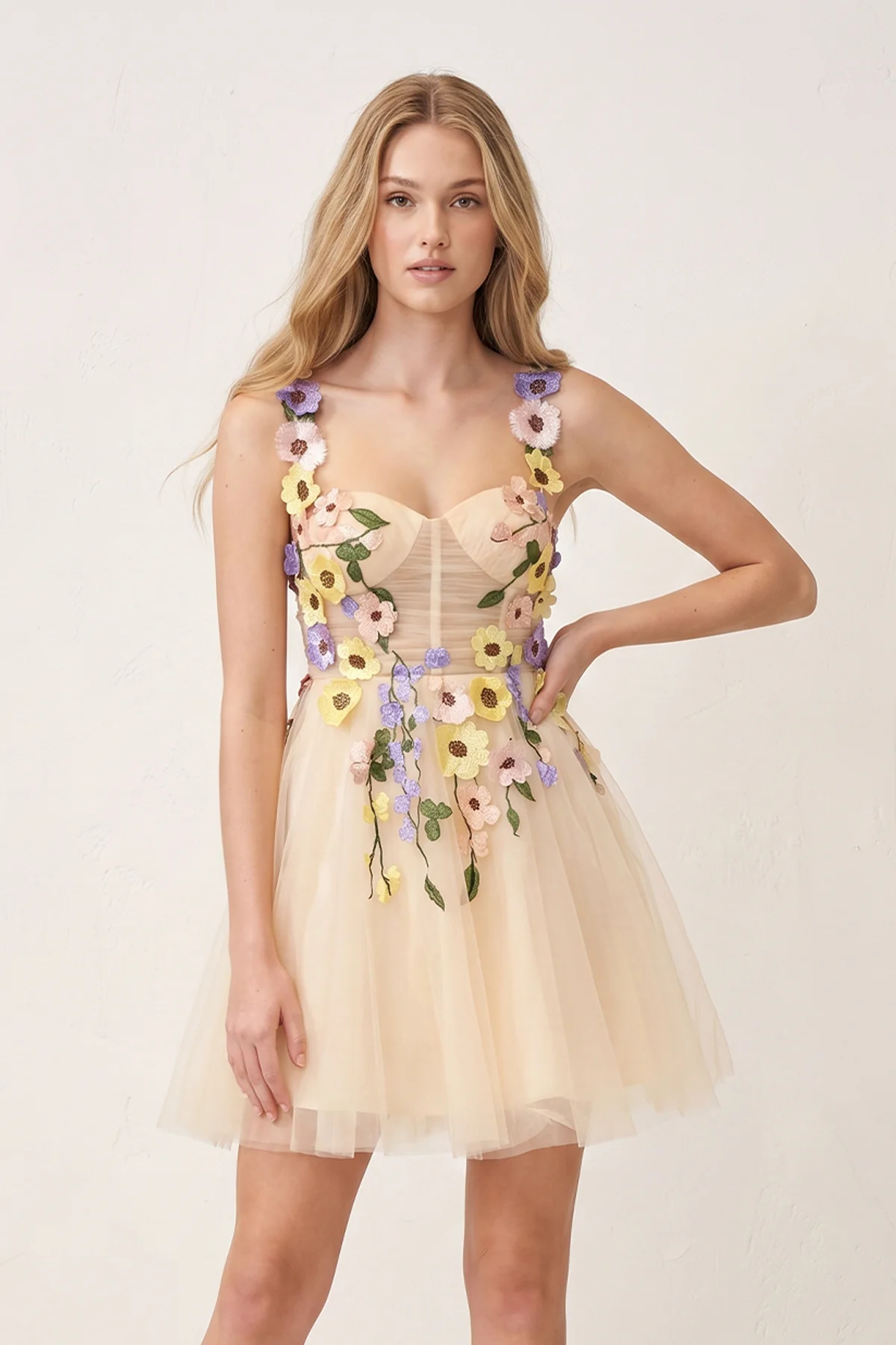 3D Flower Tulle Short Length Prom Dresses