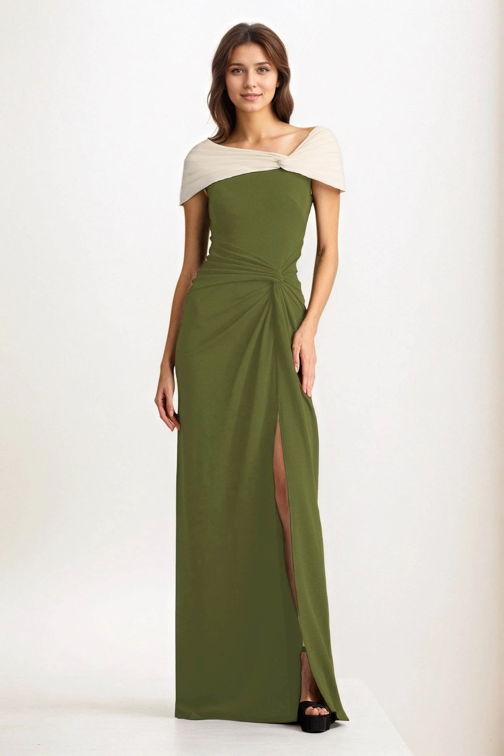 Sheath-Column Maxi Chiffon Wedding Guest Dress CG0279