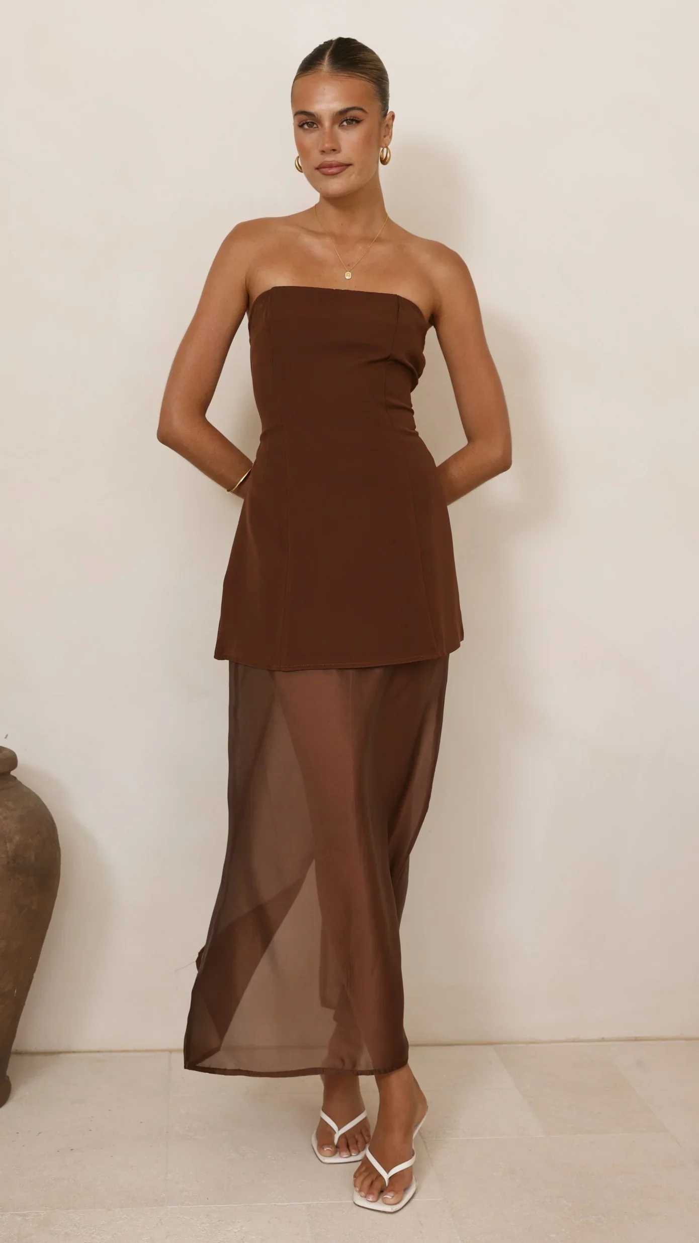 Kimora Strapless Mini Dress & Organza Skirt Set - Chocolate